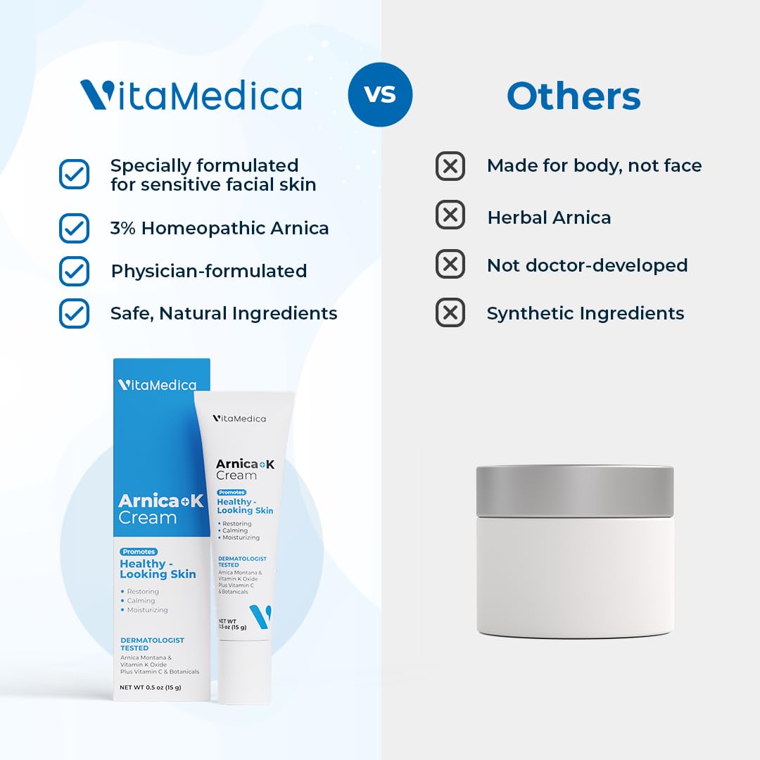 VitaMedica Arnica Cream - Arnica Montana + Vitamin K Oxide Bruise Cream - Sensitive Skin Formula - Undereye - 0.5 ounces