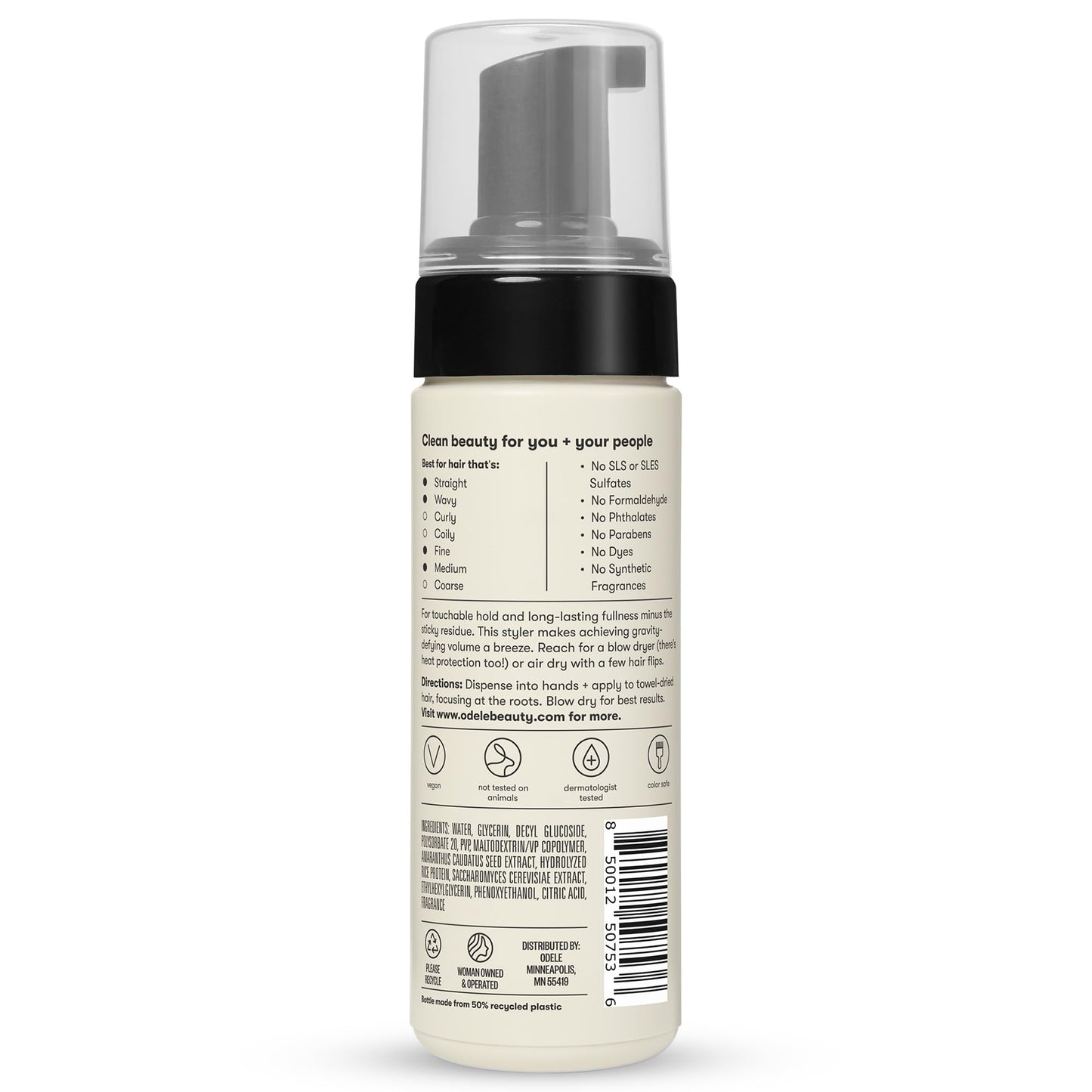 Odele Volumizing Foam Hair Styler for Heat Protection, Added Lift, and Straight to Wavy or Fine to Medium Hair Types, 5 Fl Oz