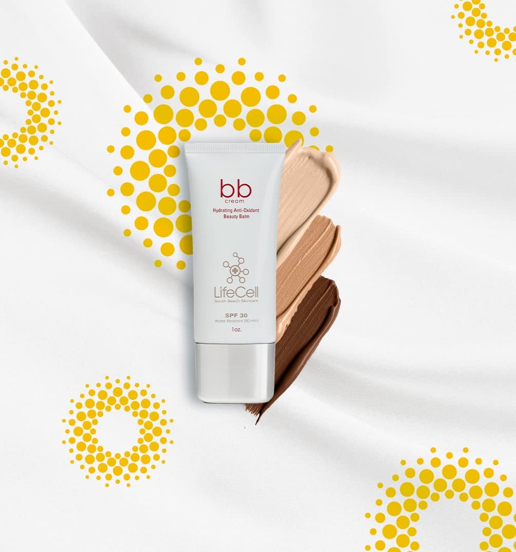 LifeCell Tinted BB Cream SPF 30 – Medium, Anti-Aging, Hydrating, Zinc Oxide Physical Sunscreen for Wrinkles & Dark Spot Defense, 1oz