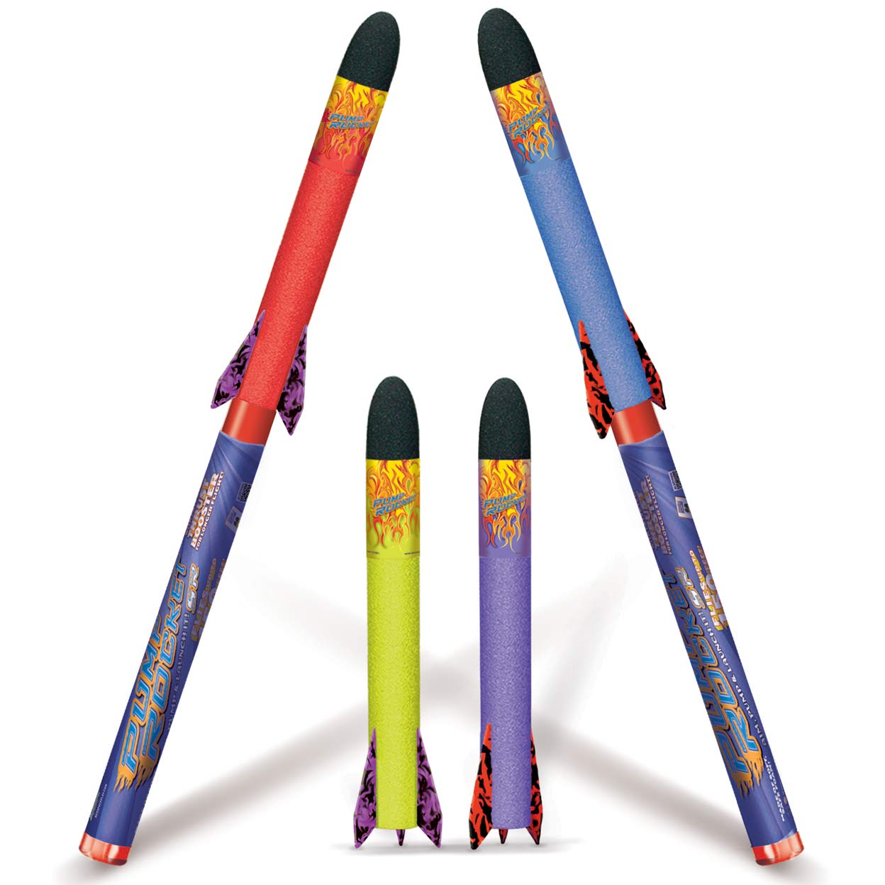 Geospace Handheld Stomp Rocket Battle Pack – 36" Foam Rockets with 2 Launchers, 4 Rockets, Outdoor Fun Toy for Kids Boys & Girls