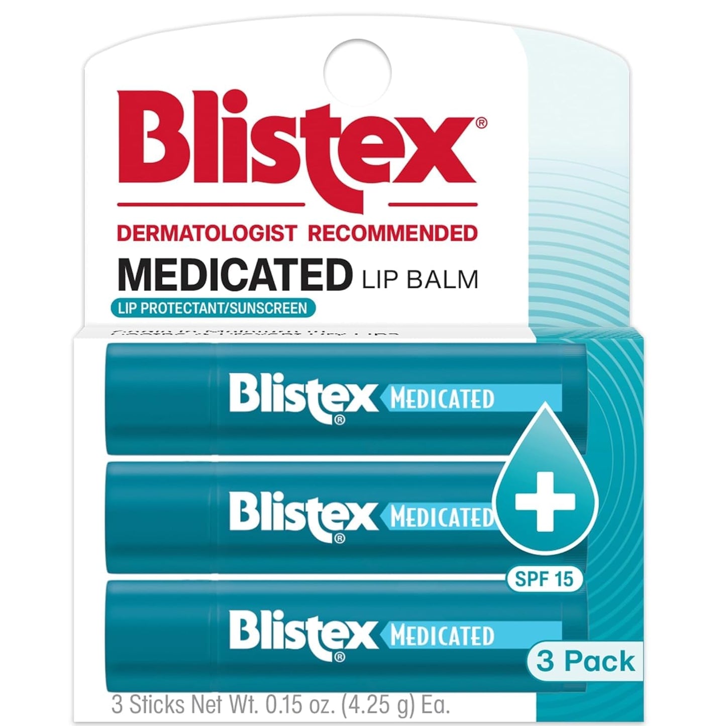 Blistex Medicated Lip Balm SPF 15, 0.15 oz, 3 Count – Seals in Moisture, Prevents Dryness & Chapping, Hydrating Easy-Glide Lip Care