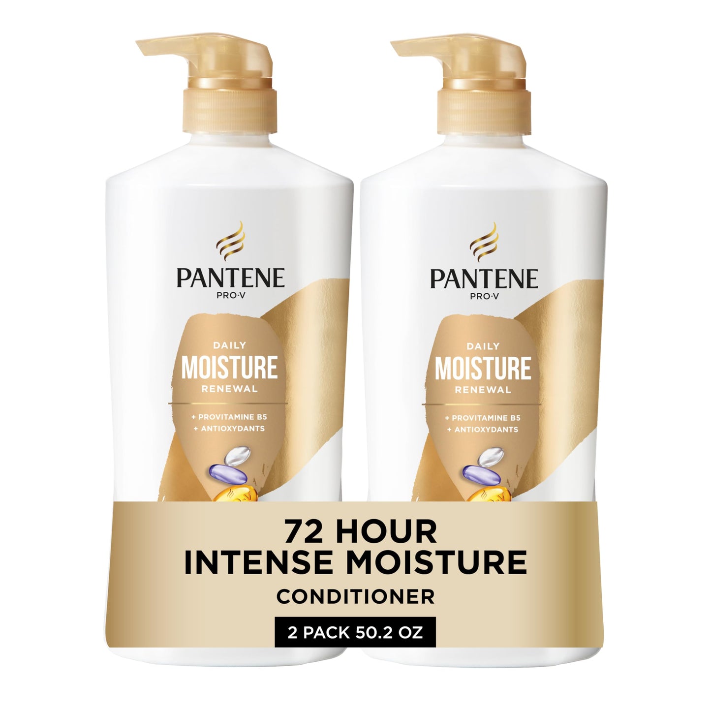 Pantene Daily Moisture Renewal Conditioner 2-Pack (25.1 Oz Each) + Miracle Rescue Shot – Pro-V Formula for 72-Hr Hydration & Soft, Healthy Hair