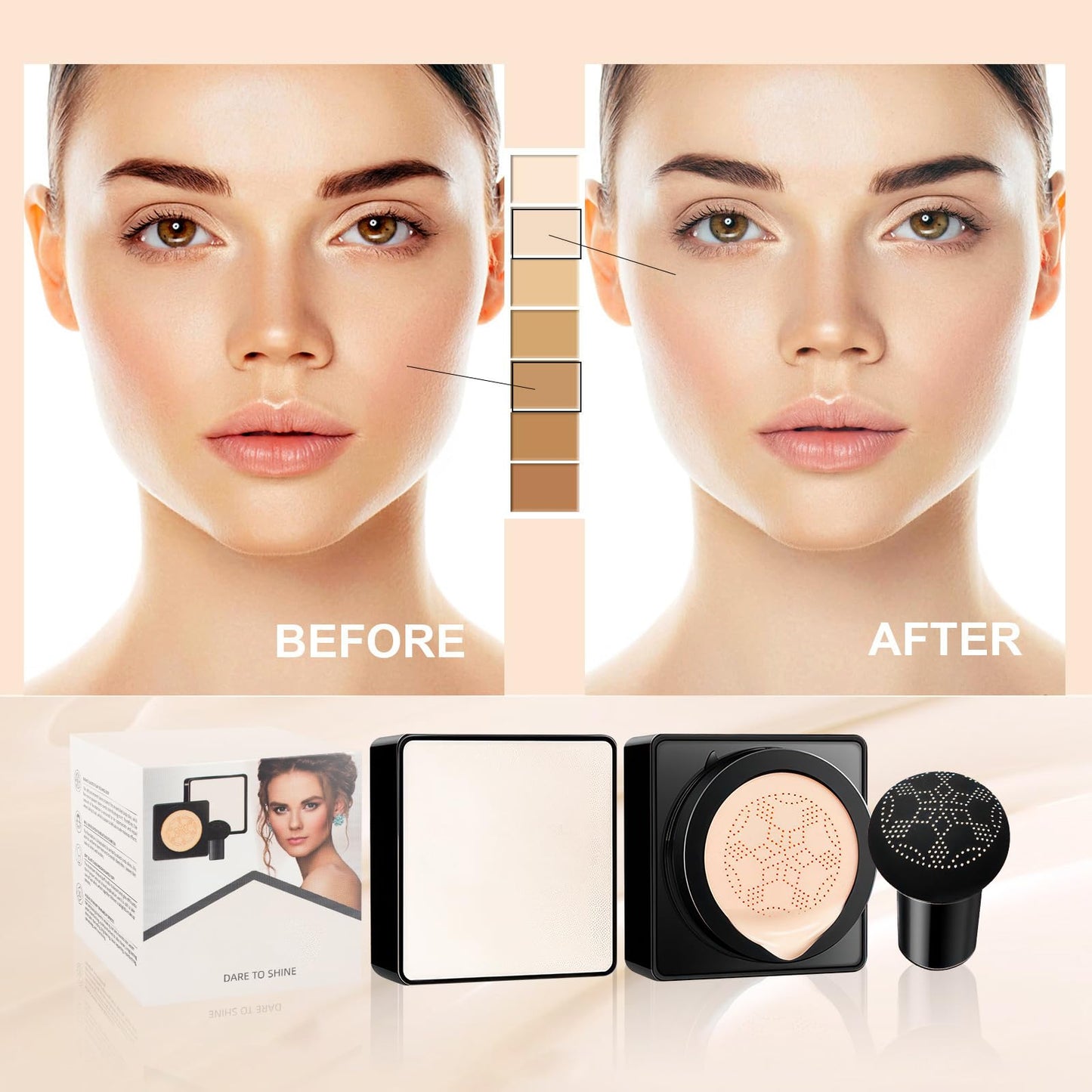 Ursoulney Air Cushion CC Cream – Long-Lasting Brightening BB Cream with Mushroom Applicator, Moisturizing Full Coverage Concealer, 1 PCS