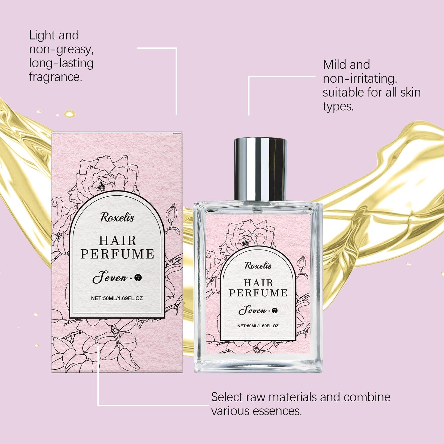 ZANGLEX Hair Perfume for Women, Long-Lasting Sweet Rose Floral Scent with Pheromone Oil, Castor Oil & Vitamin E for Shiny, Nourished Hair, 1.69 fl oz