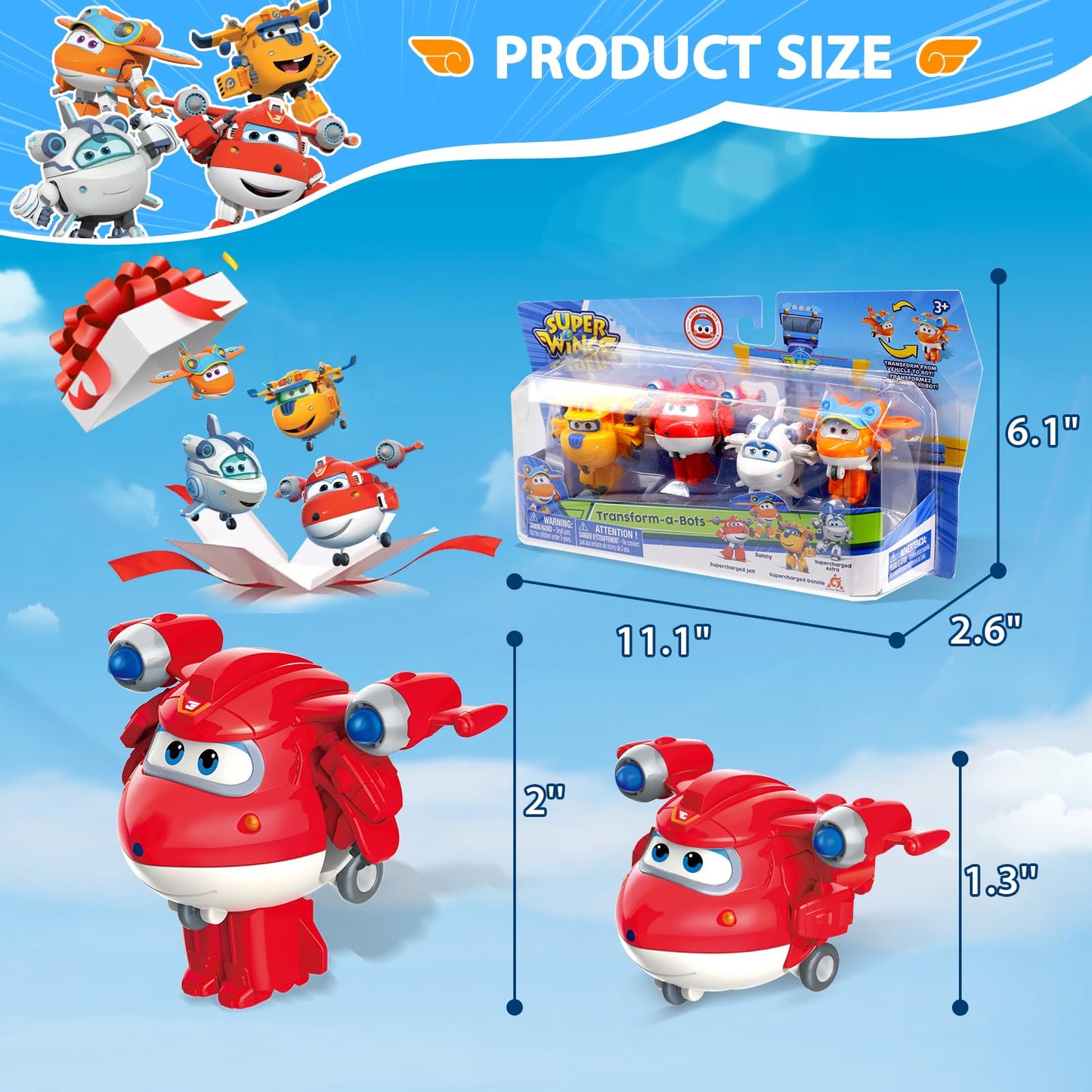 Super Wings 2" Transform-a-Bots 4-Pack – Jett, Donnie, Astra & Sunny Mini Figures, Airplane Toys for Kids 3-5, Transformable Fun Toy