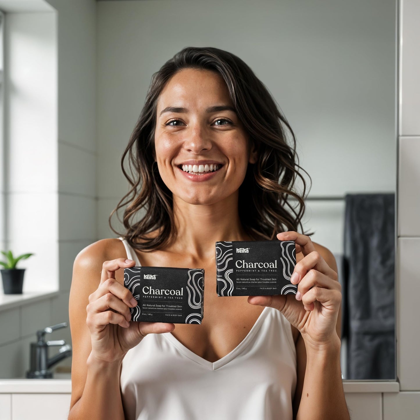 Keika Charcoal Black Soap Bar for Eczema, Psoriasis, Face, Body, Men Women Teens with Oily Skin, 5 oz.