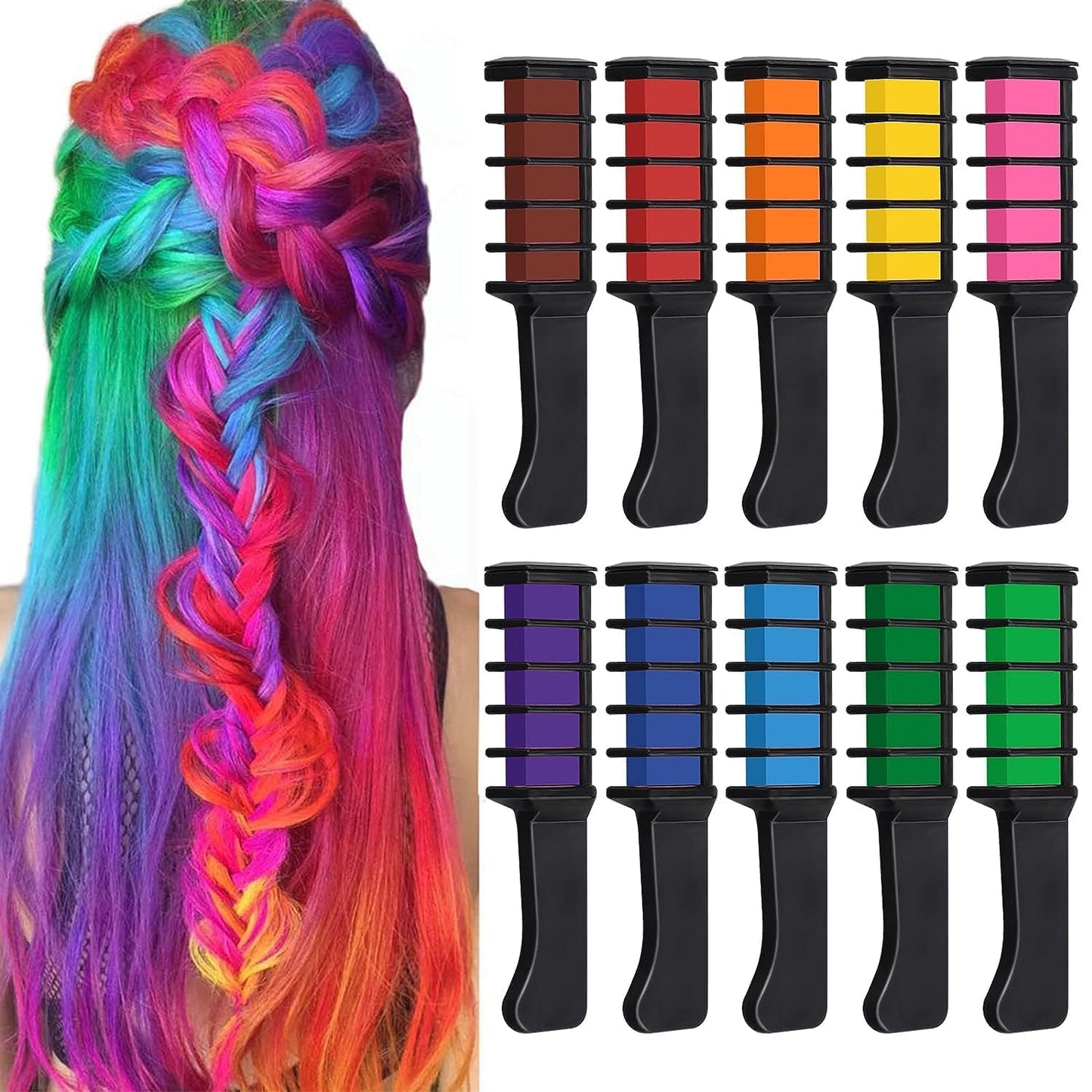 Kalolary 10 Color Temporary Hair Chalk Comb Set, Washable Hair Dye for Girls Kids Gifts on Birthday Cosplay Party for Age 4 5 6 7 8 9 10 12 13