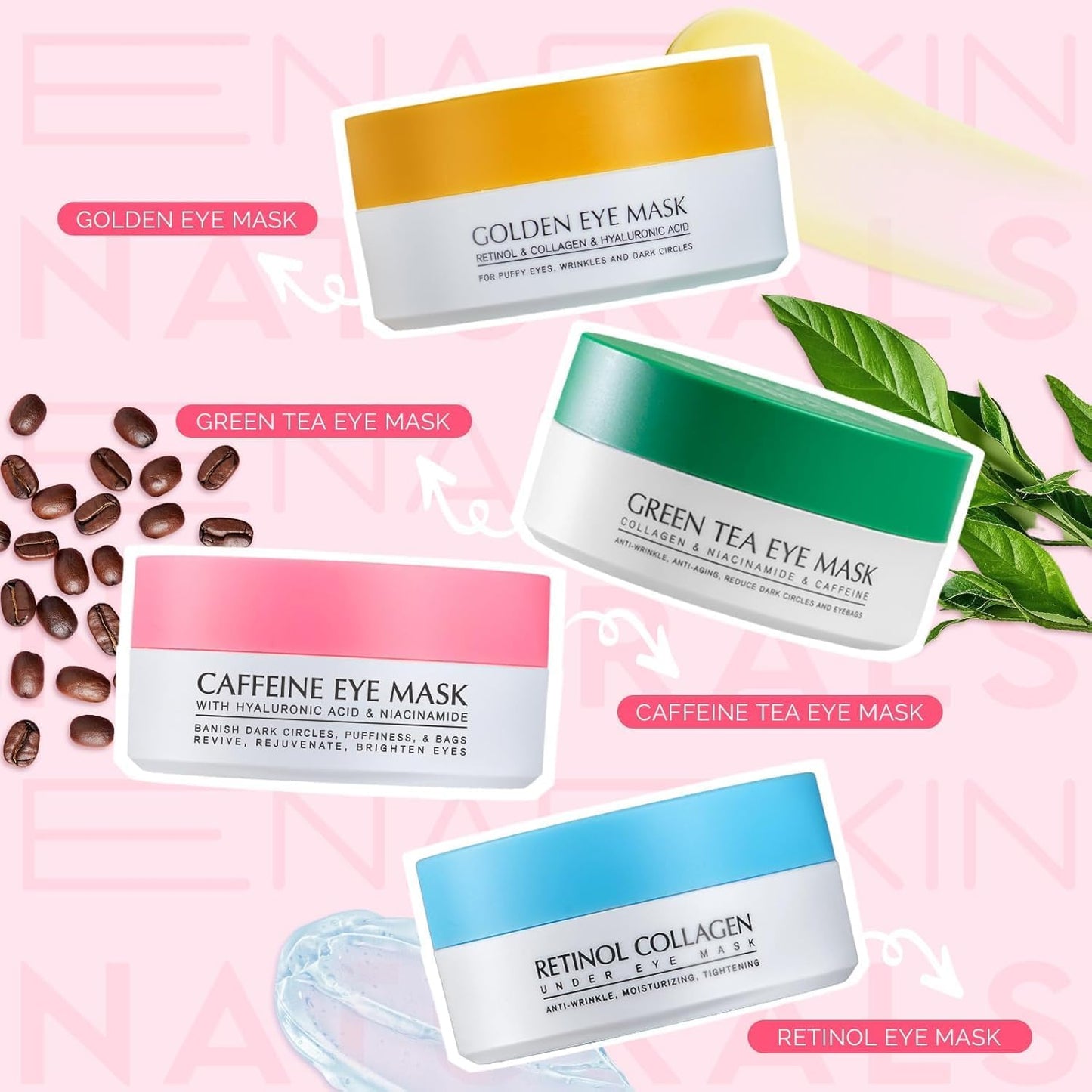 Under Eye Patches for Dark Circles & Puffiness – Caffeine Gel Masks, Wrinkle & Bag Treatment, Instant Brightening, 30 Pairs (Rose)