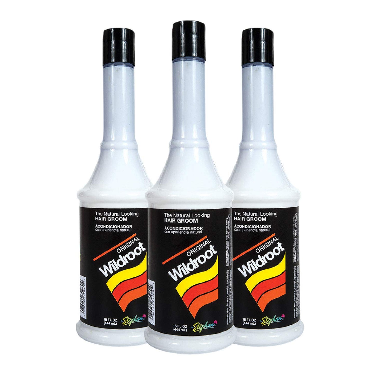 Three bottles of Wildroot hair product on a white background