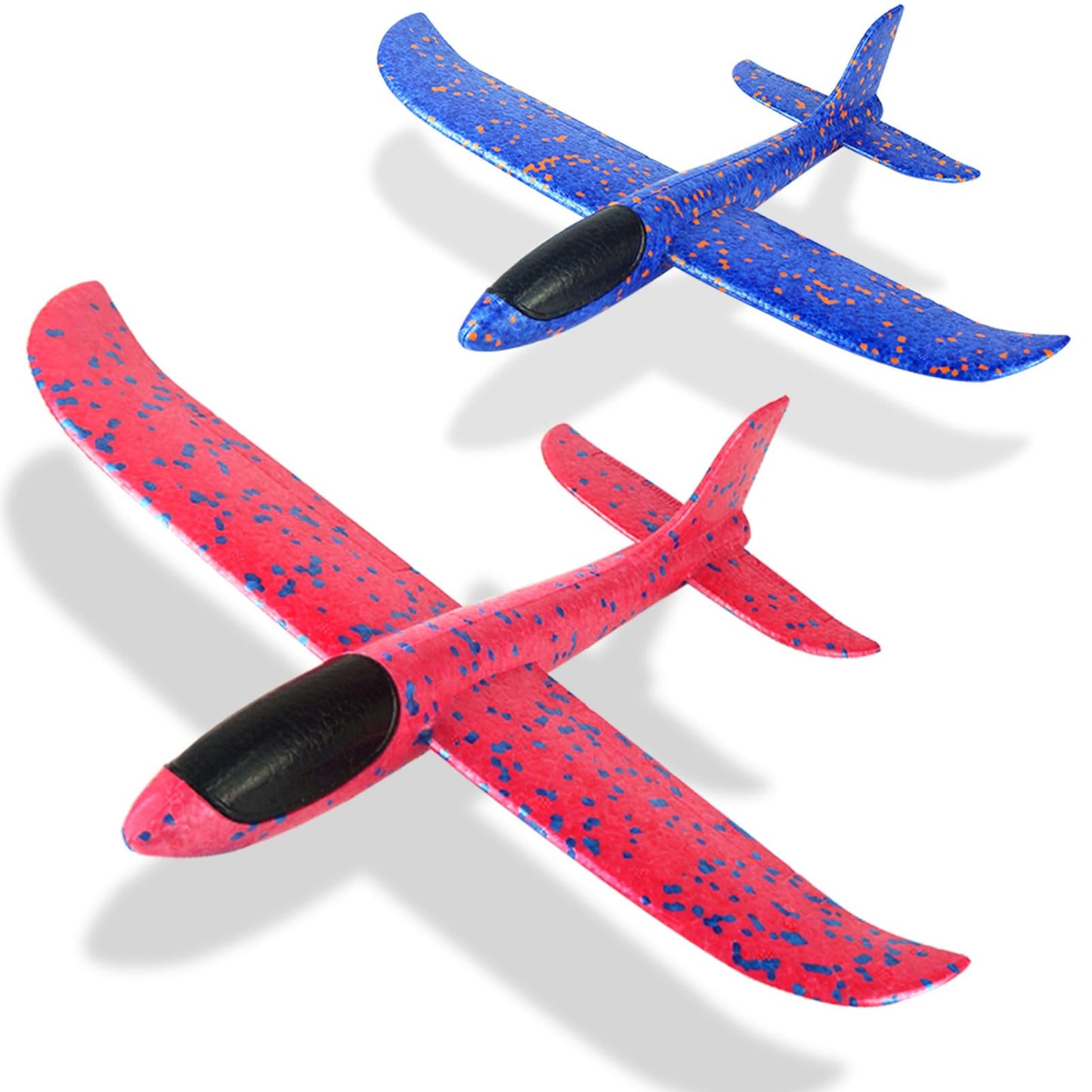 Foam Glider Airplane Toy 13.5" Hand-Throw Plane, Outdoor Flying Toy, 3 Modes, 2-Pack Red & Blue – Birthday Gifts for Kids
