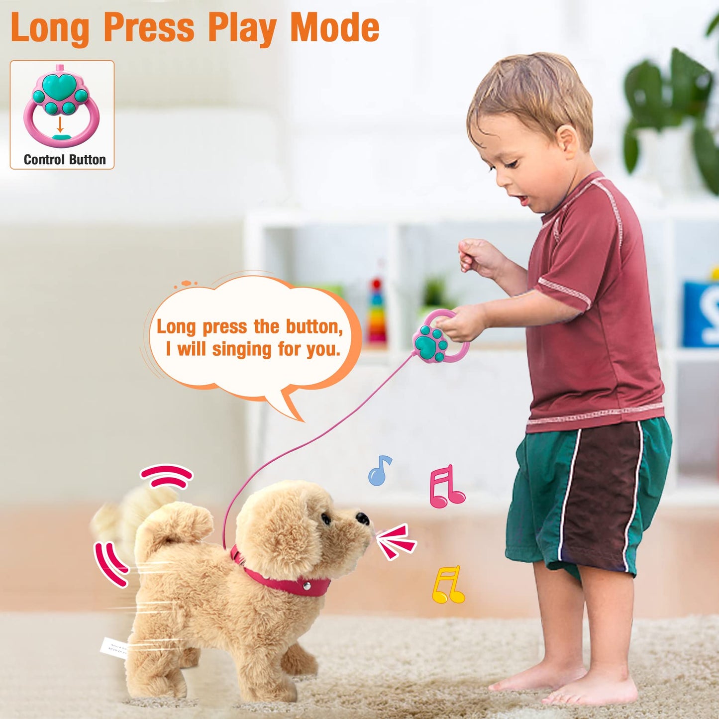 Koonie Talking Plush Golden Retriever Puppy - Repeats What You Say, Barks and Walks - Electronic Interactive Stuffed Dog for Kids
