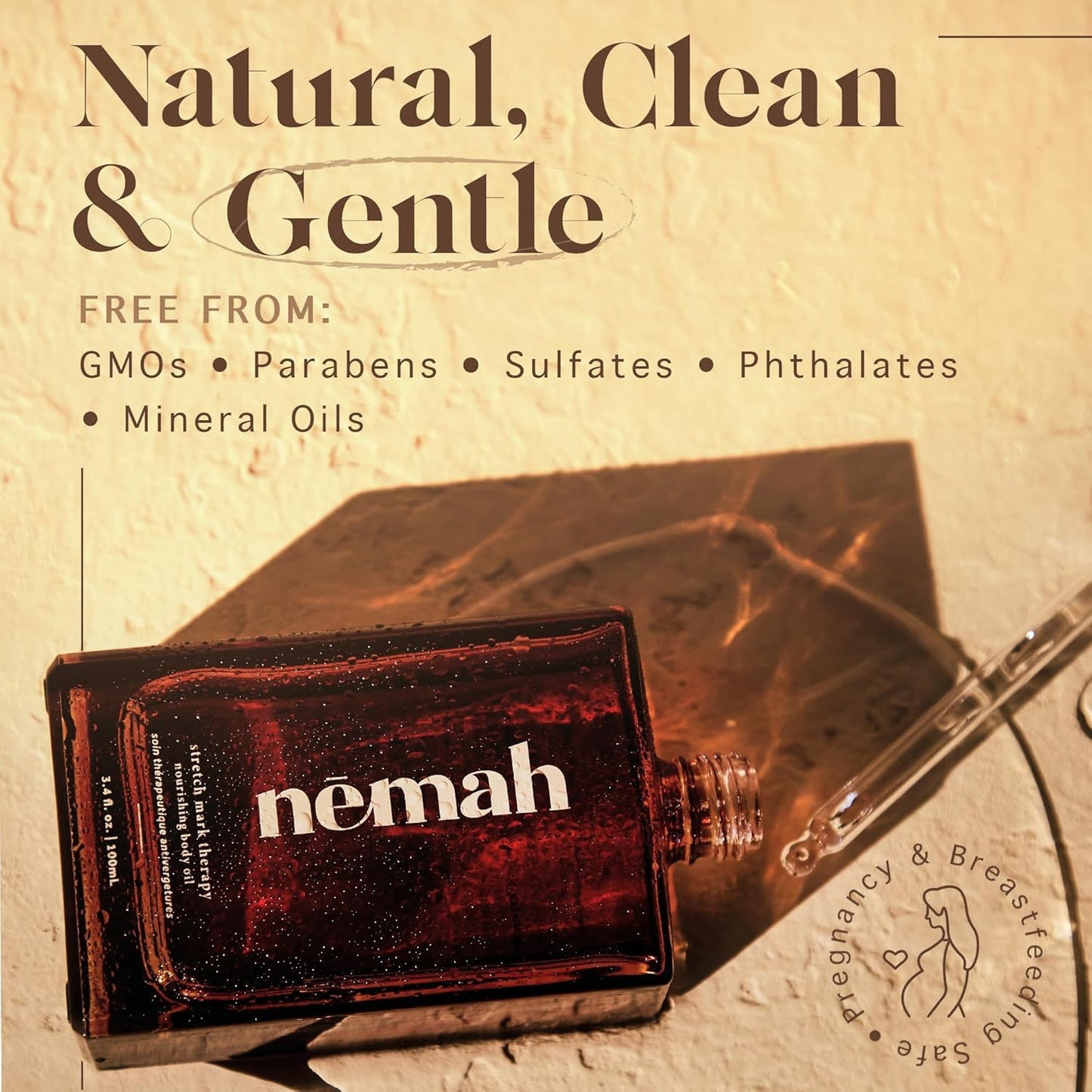 Nemah - Nourishing Belly Oil for Pregnant Women - Hydrating Stretch Mark Oil with Jojoba and Coconut Oil - Vegan & Cruelty-Free - 3.4 fl. oz.