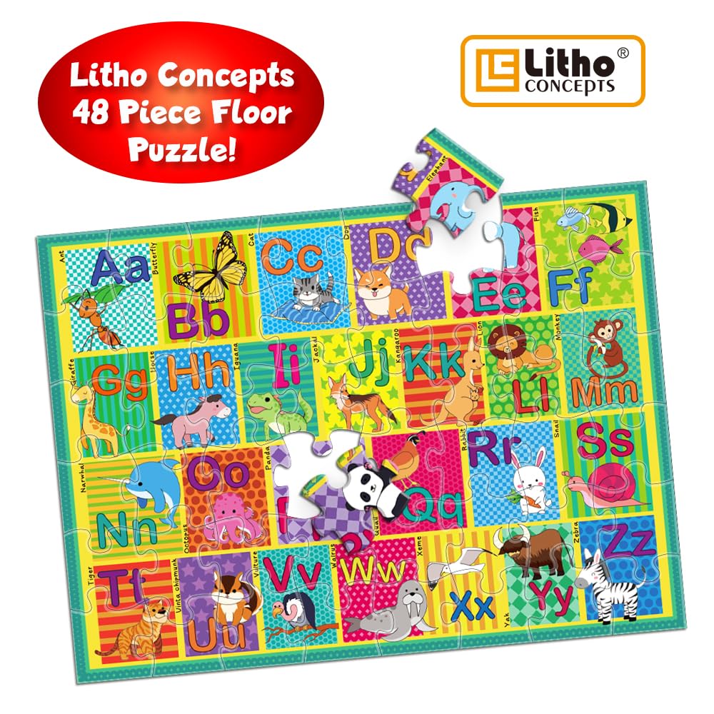 48-Piece Animal Alphabet Floor Puzzle – A-Z Learning Game with Vivid Animal Designs, Educational Toy for Toddlers & Preschool Kids Ages 3+