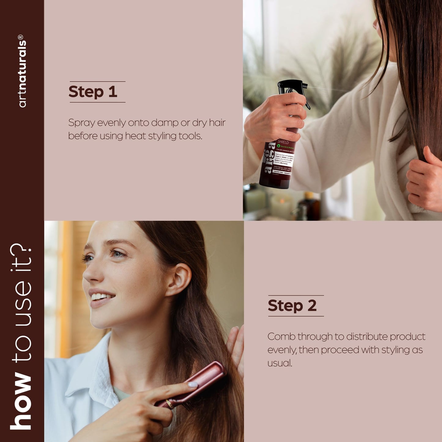 Artnaturals Thermal Hair Protector Spray 8 Fl Oz | Argan Oil Heat Protectant for Flat Iron & Styling | Prevents Damage, Breakage & Split Ends | Sulfate Free