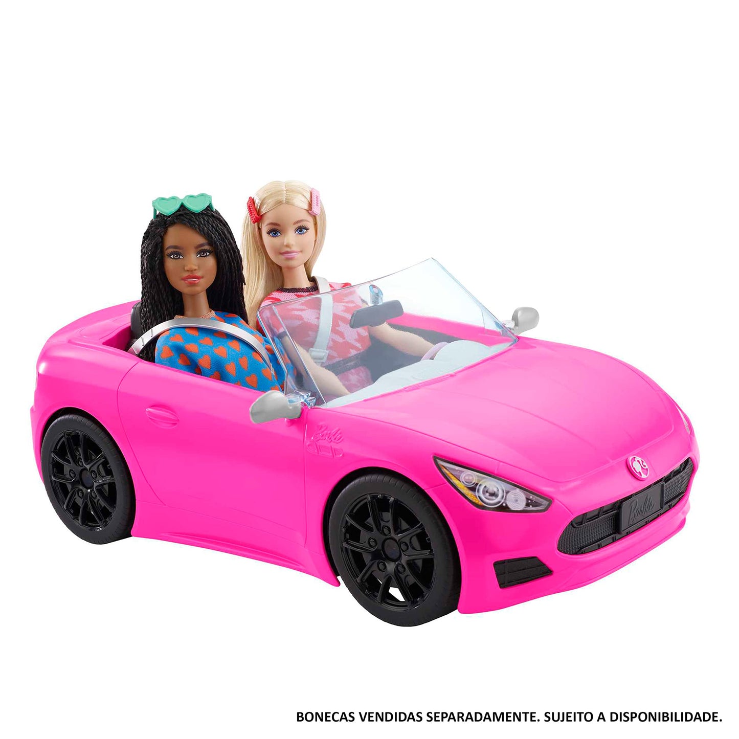 Barbie Convertible 2-Seater Vehicle, Pink Car with Rolling Wheels & Realistic Details, Gift for 3 to 7 Year Olds