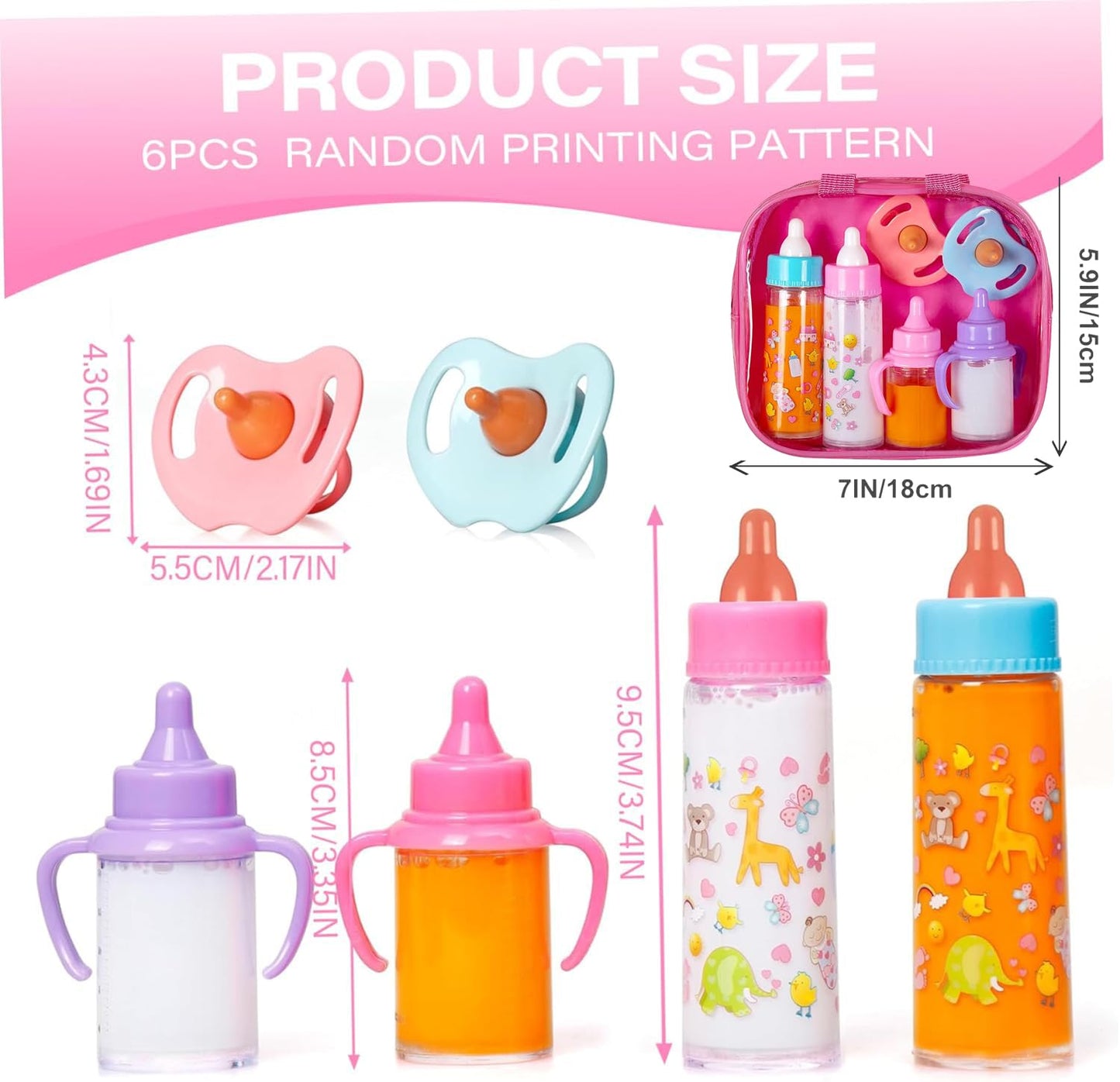 fash n kolor Baby Doll Accessories - 6 Accessories in One Diaper Bag - Magic Bottle - Toys - Doll Care Kit - Gifts