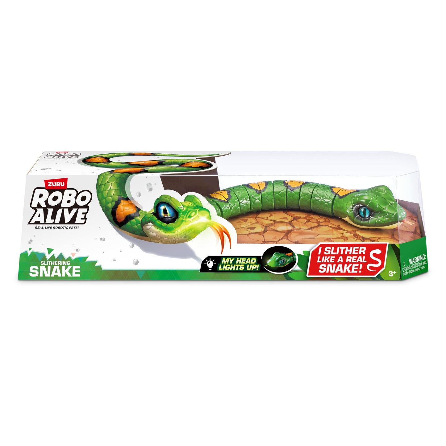 Robo Alive Slithering Snake Series 3 Green by ZURU Battery-Powered Robotic Light Up Reptile Toy That Moves (Green),7150B