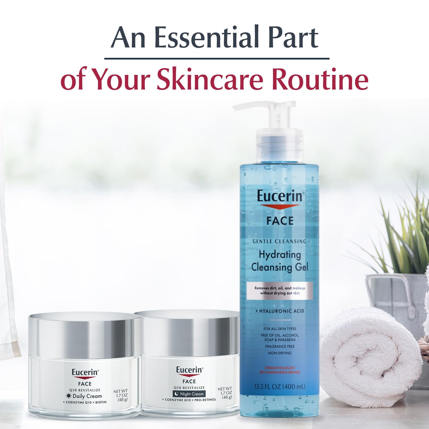 Eucerin Q10 Anti-Wrinkle Face Cream Set – Day Cream with Biotin & Night Cream with Pro-Retinol, Fragrance-Free Moisturizer Duo, 1.7 Oz Each