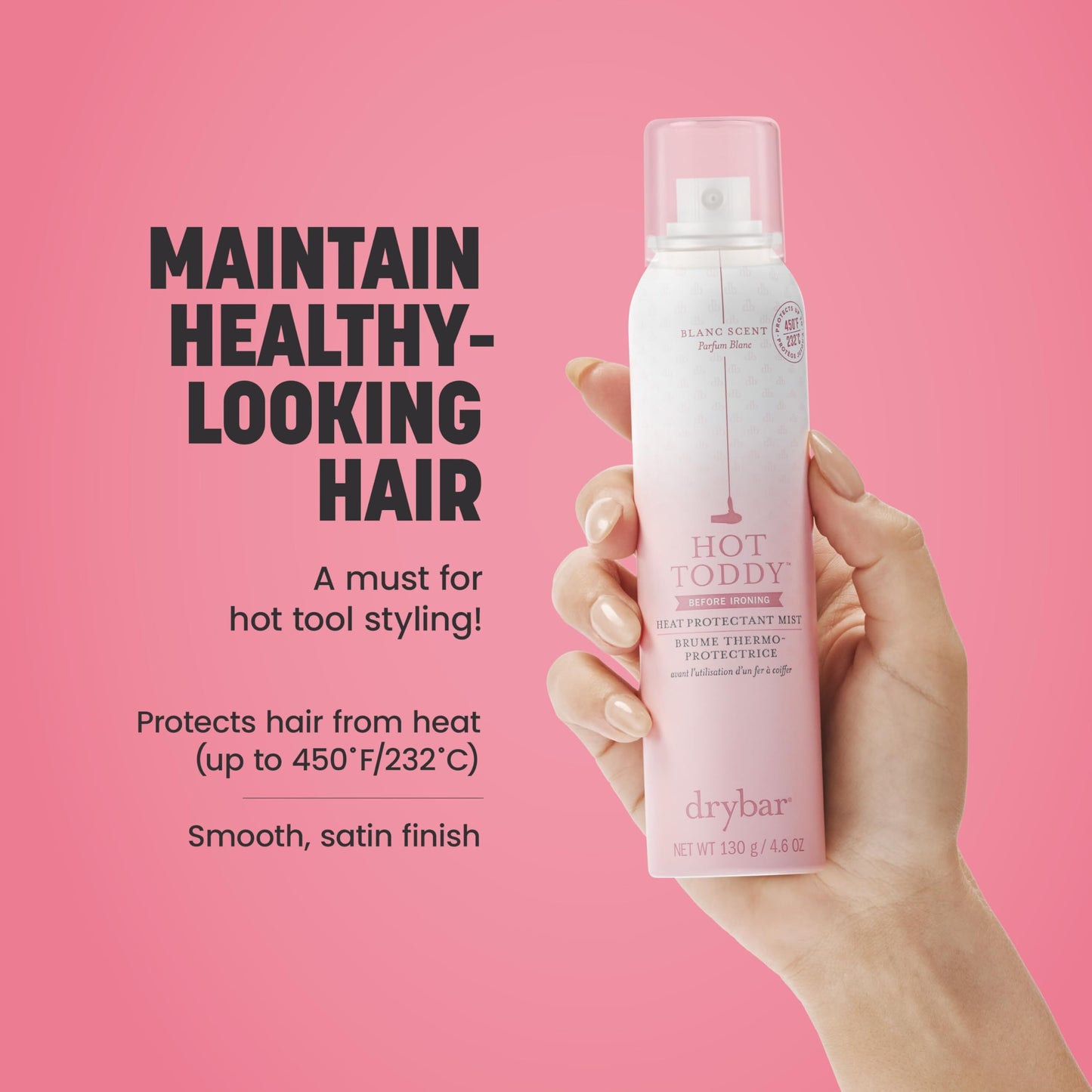 Drybar Hot Toddy Heat Protectant Mist Blanc Scent – Lightweight Hair Spray Shields from Heat, Styling & Straightening Tools – Full Size