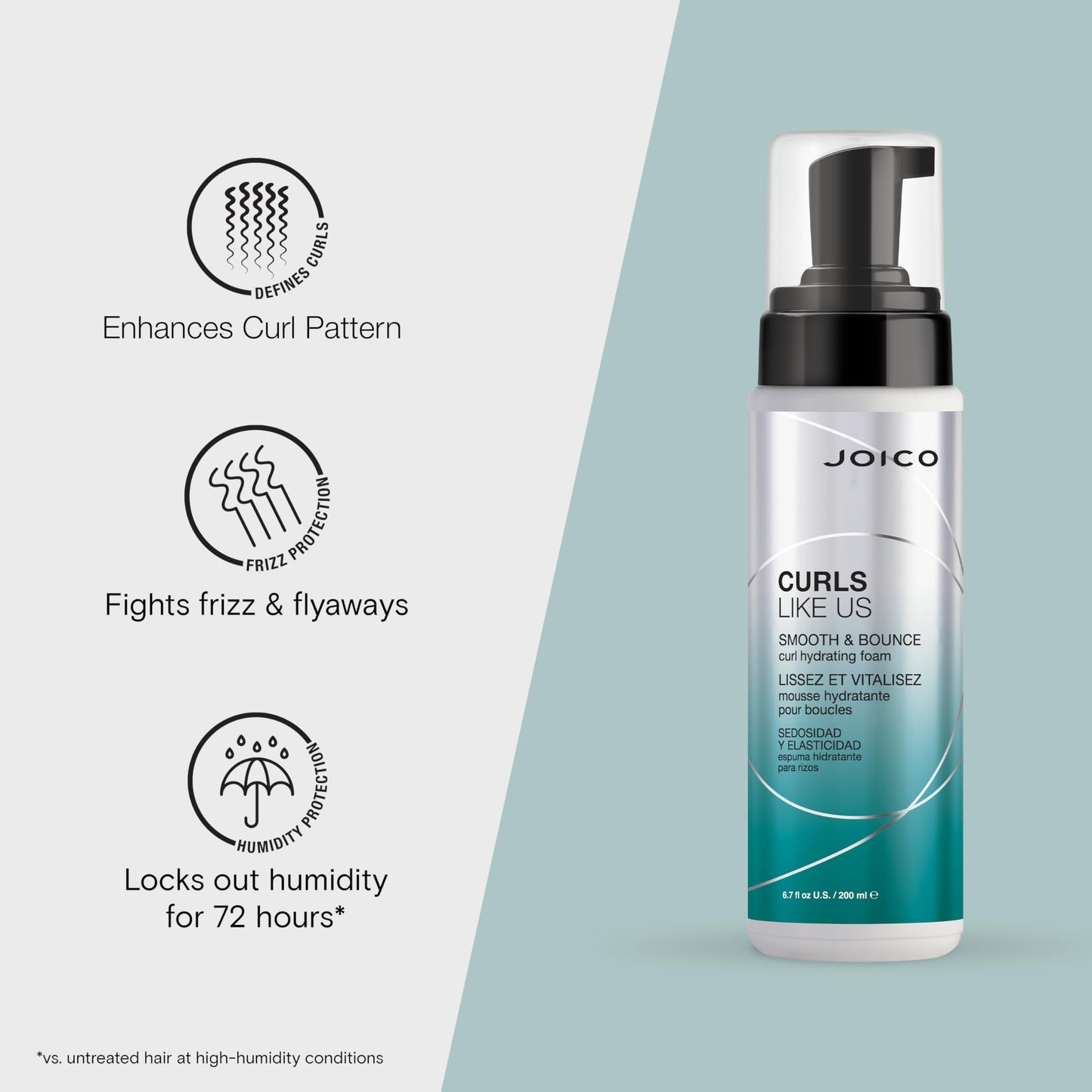 Joico Curls Like Us Smooth & Bounce Curl Foam | Hydrating Curl Enhancer for Curly Hair | Reduces Frizz, Adds Shine & 72-Hour Humidity Protection | 6.7 Fl Oz