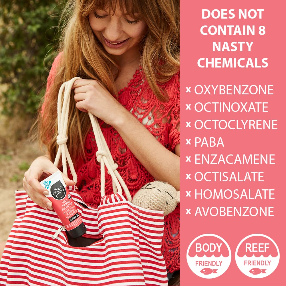 All Good Baby & Kids Sunscreen Lotion SPF 30, Zinc Oxide, Coral Reef Friendly, Water Resistant, Face & Body, 3 oz, 2-Pack