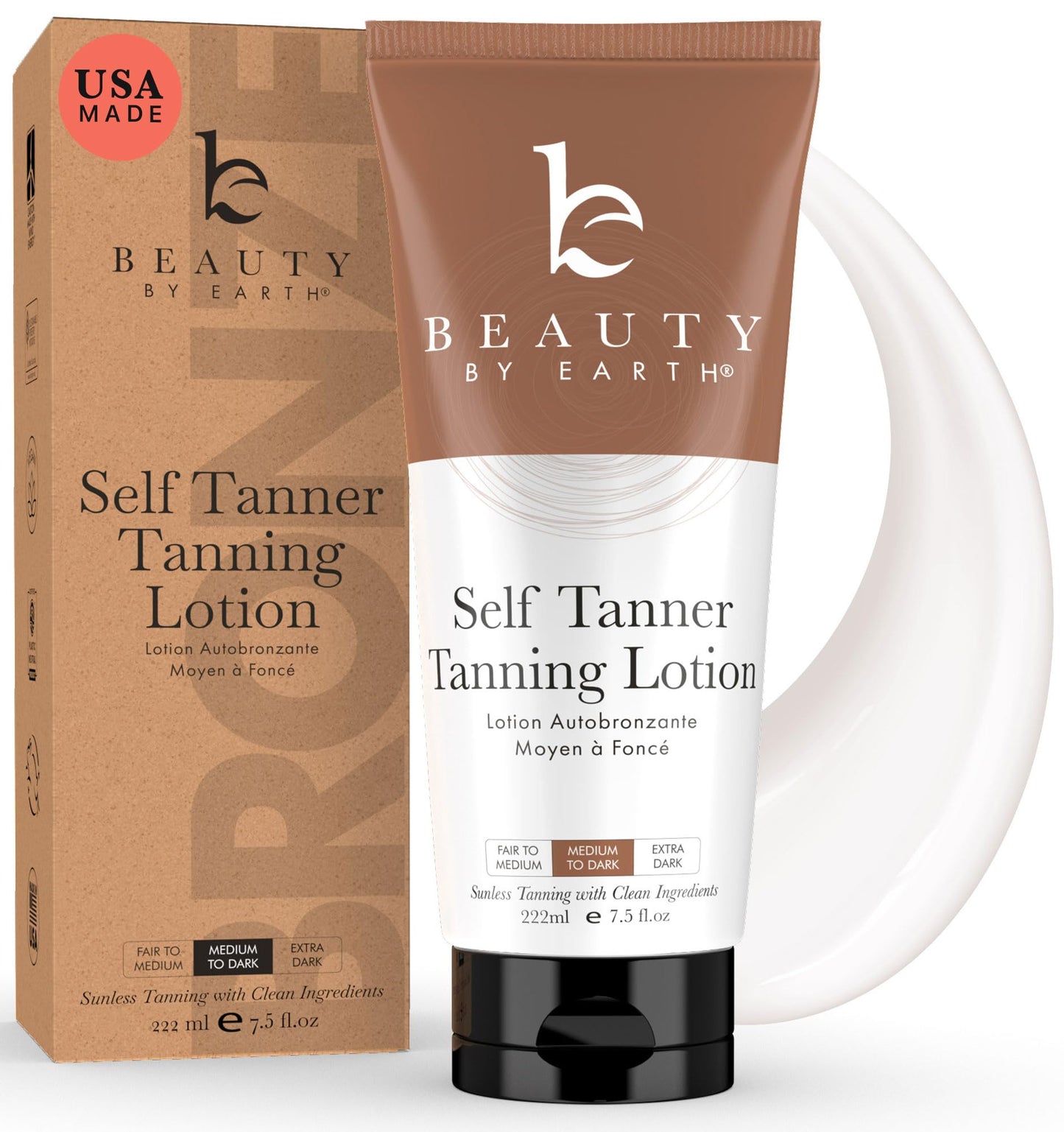 Beauty by Earth Self Tanner Lotion - Natural & Organic Ingredients, Aloe Vera & Coconut Moisturizer for Medium to Dark Skin, Streak-Free Glow, Made in USA