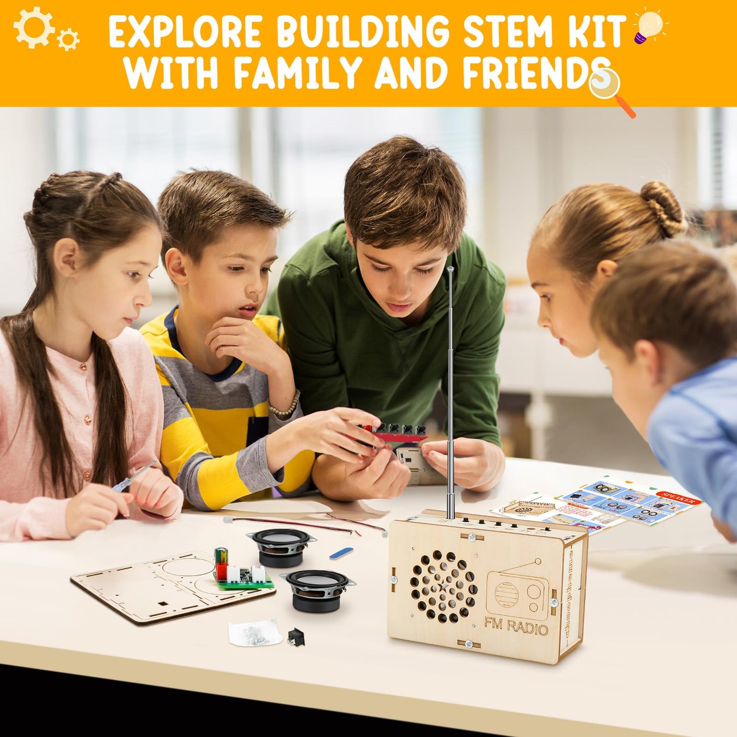 STEM Electronics Kit for Kids 8-14 – Build Bluetooth Speaker & FM Radio, DIY Science Projects & Experiments, Birthday Gift for Boys & Girls