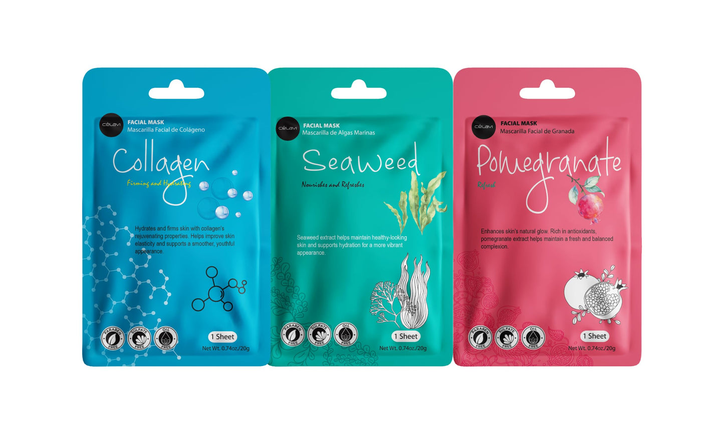 Celavi Essence Facial Sheet Face Mask Variety Set Classic Authentic Korean Moisturizing Skincare (12-Packs)