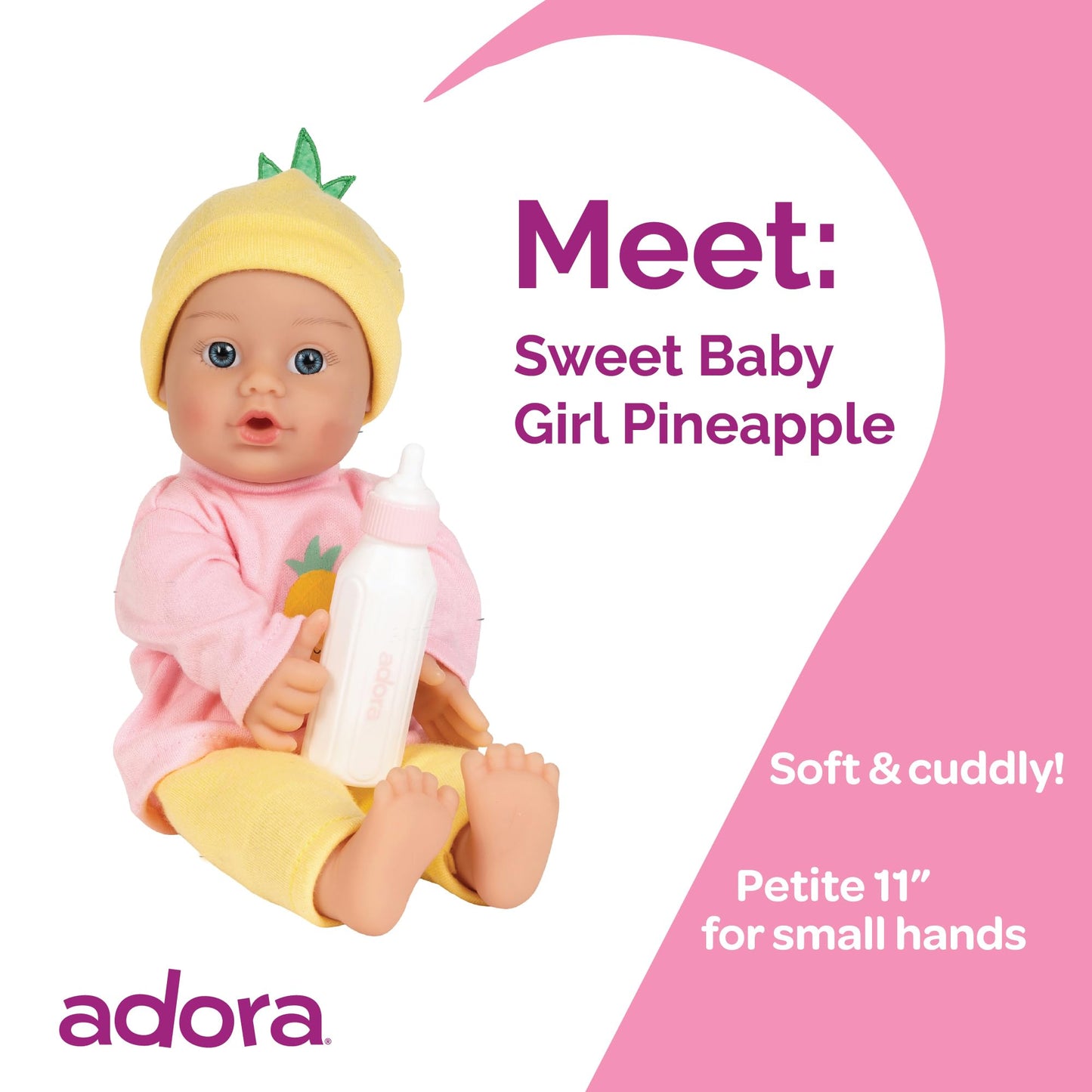 Adora Sweet Baby 11" Soft Cuddly Doll – Realistic Features, Gentle Scent, Machine Washable, Lightweight & Easy to Hold (Pineapple)