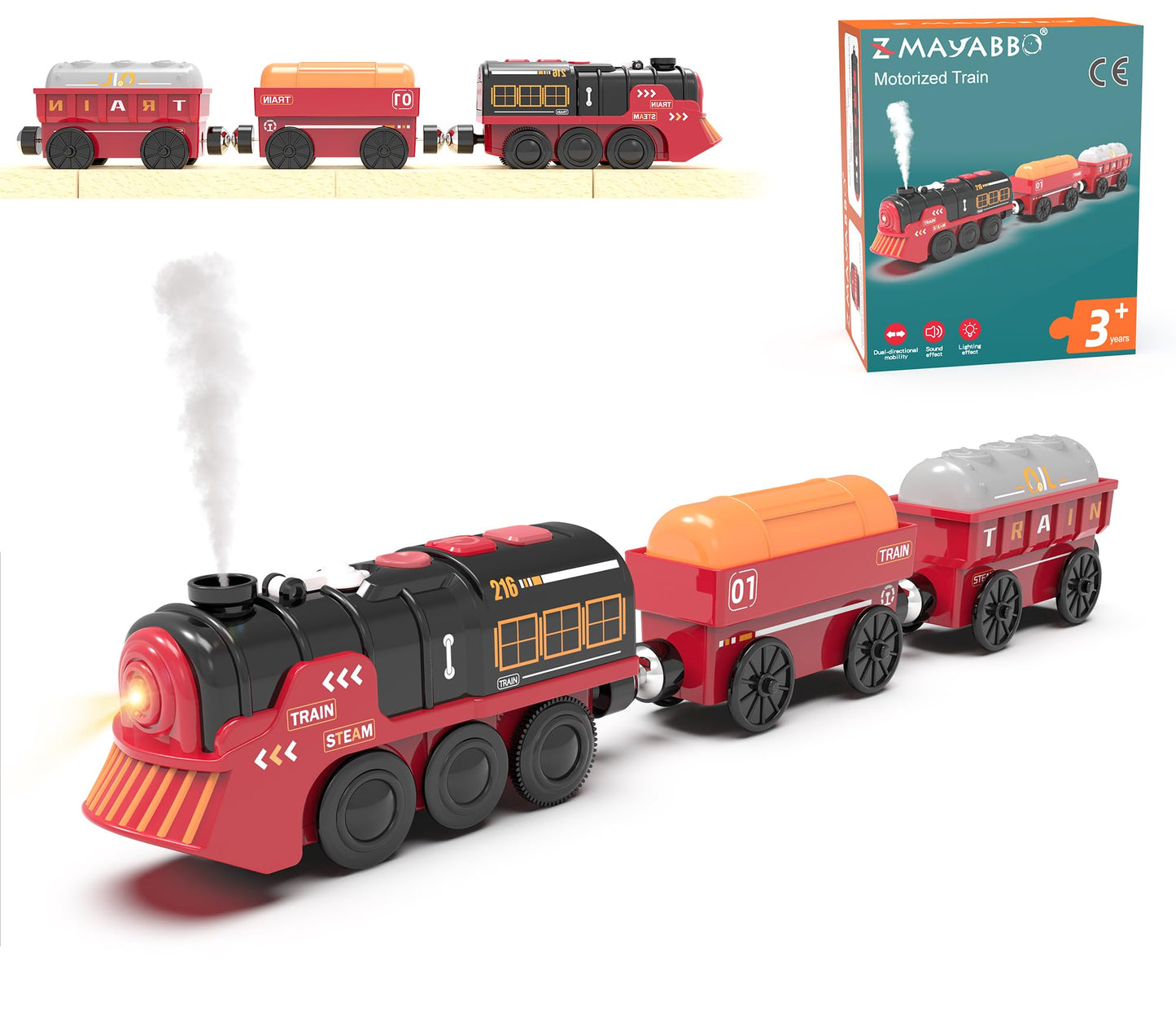 Electric Toy Train Set for Wooden Tracks – Battery Operated Christmas Train with Lights, Sounds & Smoke, Compatible with Thomas & Brio