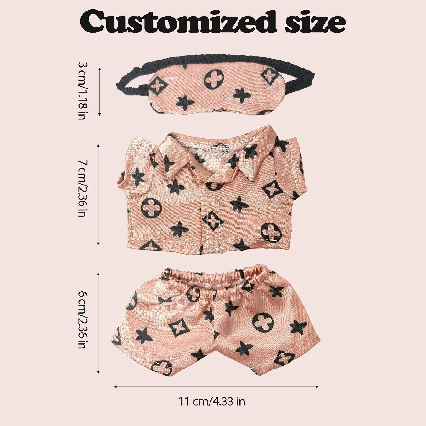 LABUBU Doll Clothes 3PCS Set, 17cm Cozy Night Pajamas, Stylish Designer Outfit & Accessories, No Doll Included (Rosy Sleepwear)