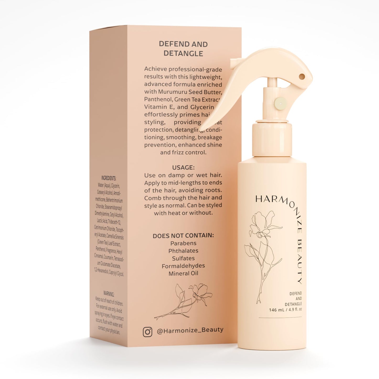 Harmonize Beauty 3-in-1 Leave-In Conditioner & Heat Protectant Spray | Sulfate-Free Detangler | Frizz Control & Hydration for All Hair Types | 4.9 fl oz