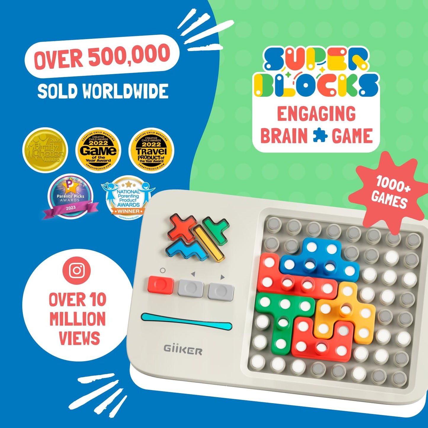 GiiKER Super Blocks STEM Toy – Pattern Matching Puzzle Game with 1000+ Challenges, Brain Teaser for Kids & Teens, Travel & Birthday Gift