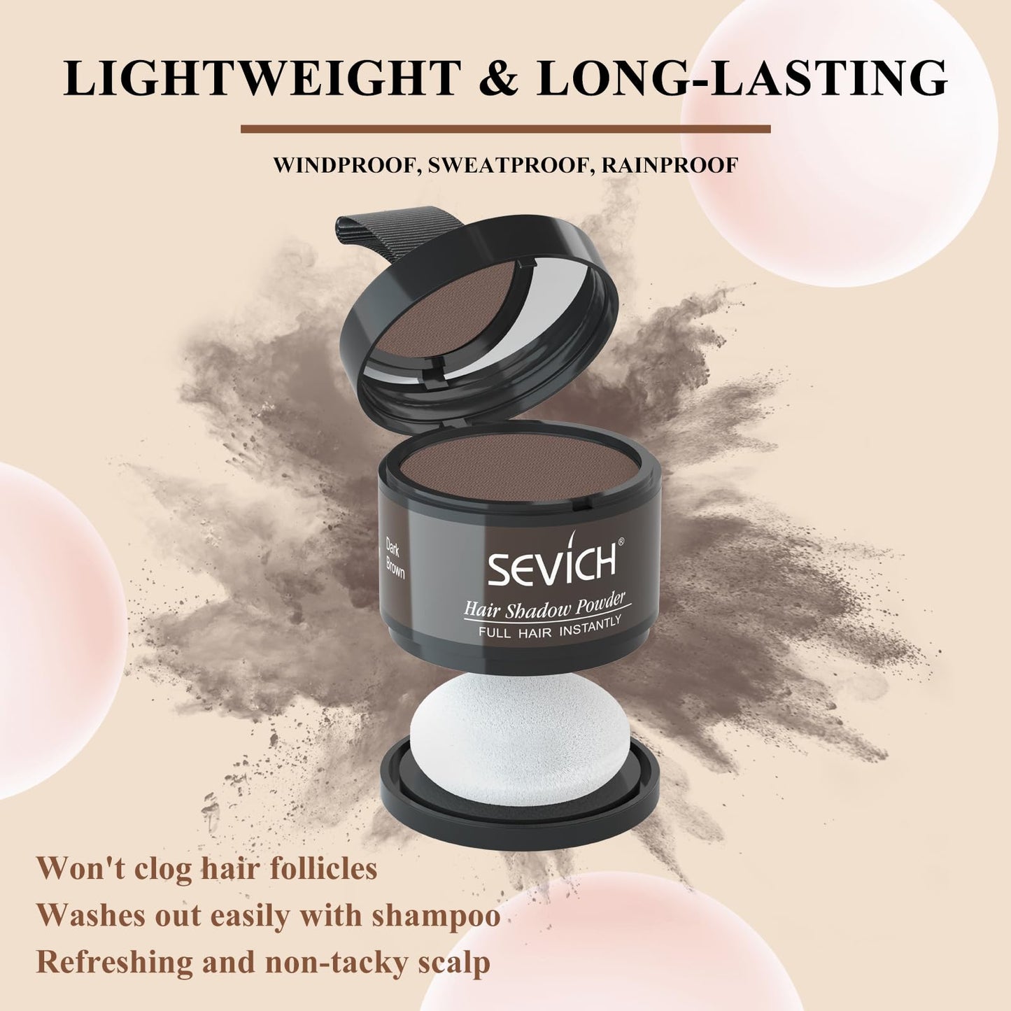 SEVICH Hairline Shadow Powder – Instant Grey Root Concealer for Hairline, Beard & Eyebrows | Covers Thinning Areas, Wind & Sweatproof, Dark Brown