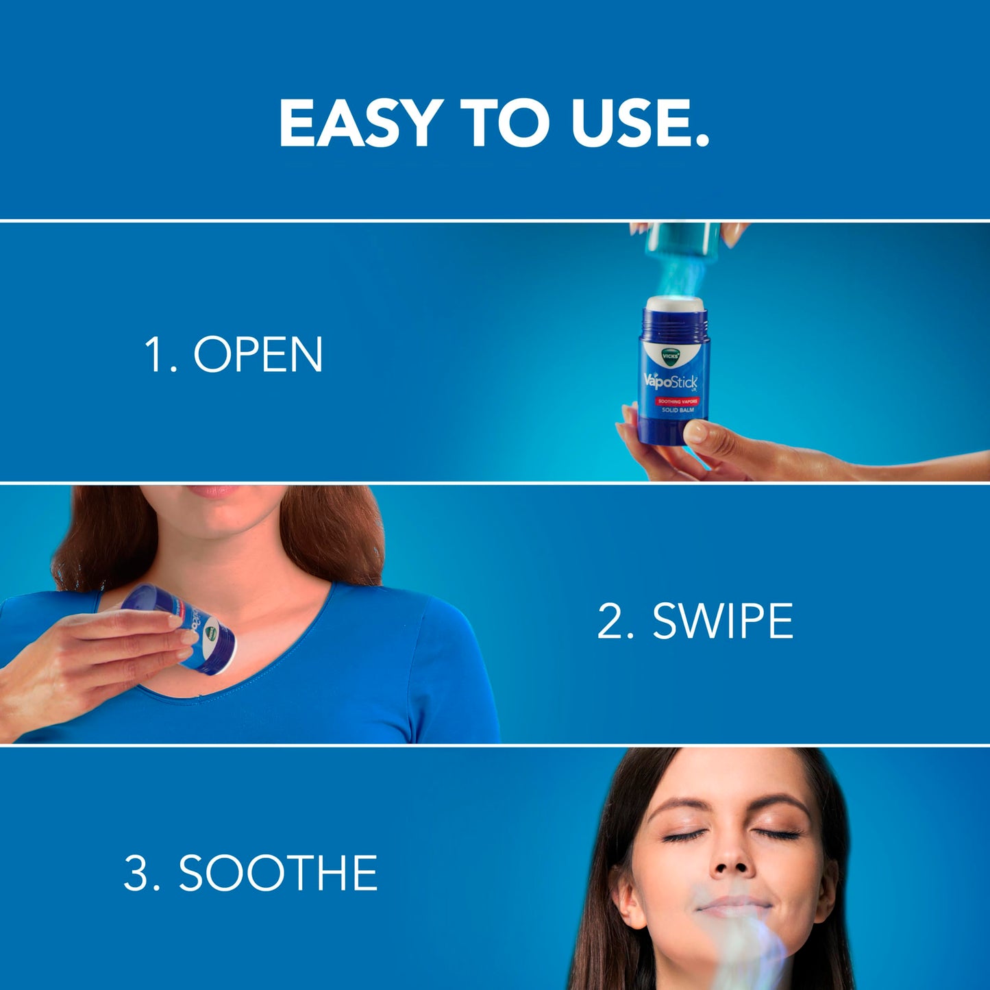 Vicks VapoStick Solid Balm Twin Pack – No-Mess, Non-Medicated Soothing Vapors with Easy No-Touch Applicator, Quick Dry, 1.25oz Each (2 Count)