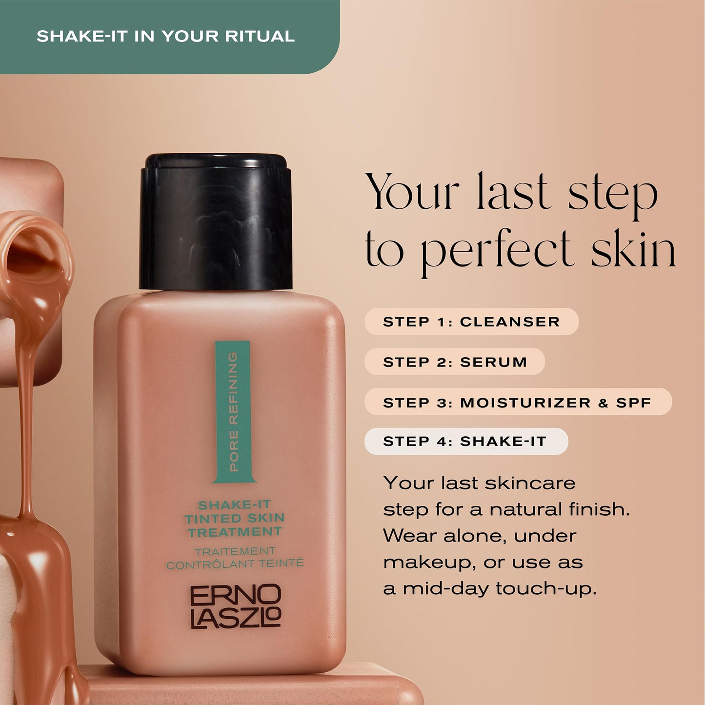 Erno Laszlo Shake-It Tinted Skincare Finisher – Neutral Matte Face Tint for Lighter Skin, Evens Tone & Minimizes Pores, 3 fl oz