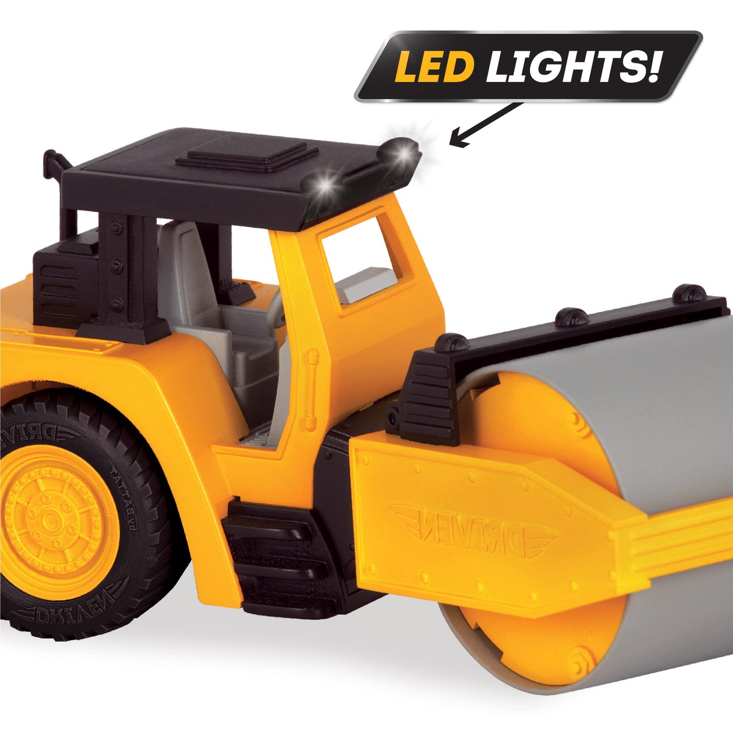 Driven by Battat 7" Steam Roller Toy with Lights & Sounds, Movable Parts, Realistic Construction Vehicle for Kids 3+ – Durable Gift