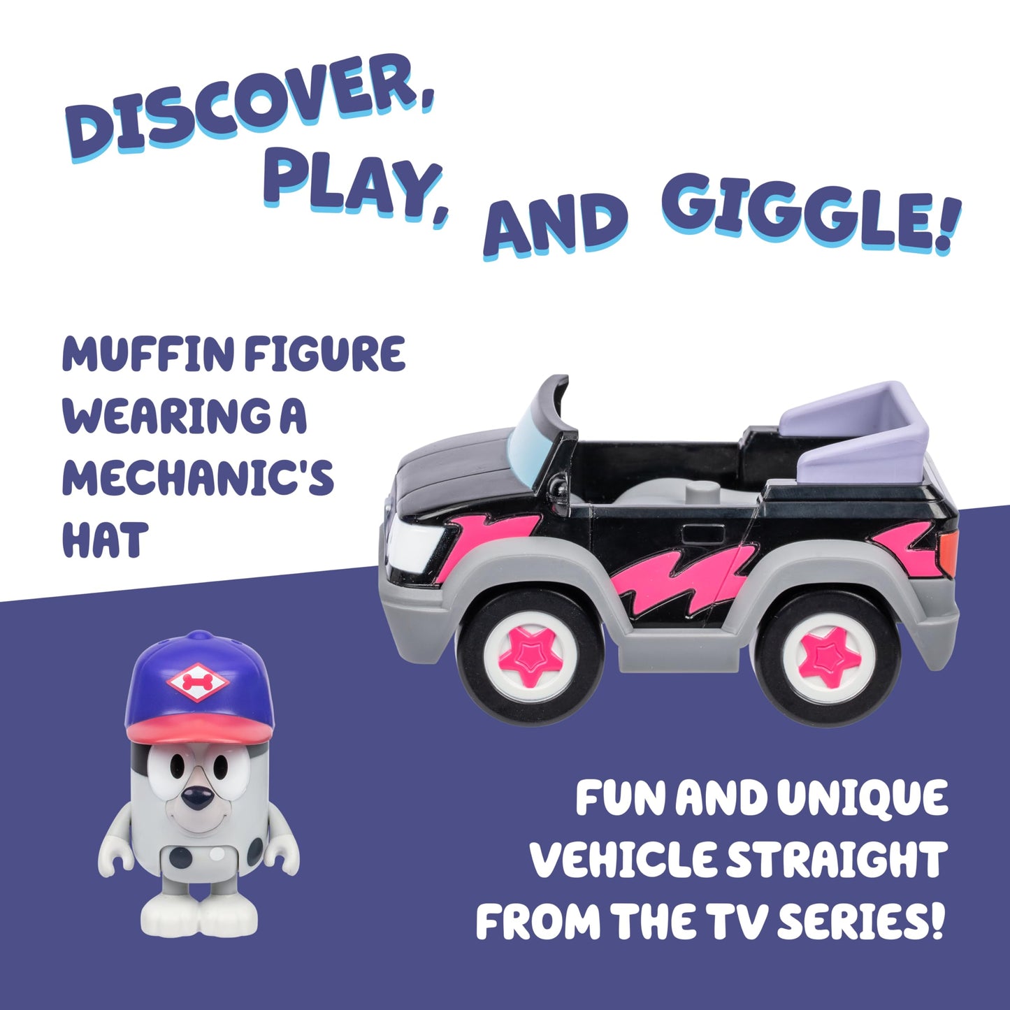 Bluey Basic Pizza Girls and Muffin Toy Vehicle, Interactive, Robust Toddler Toy Car with Muffin Figurine, Toddler Cars for Ages 3+