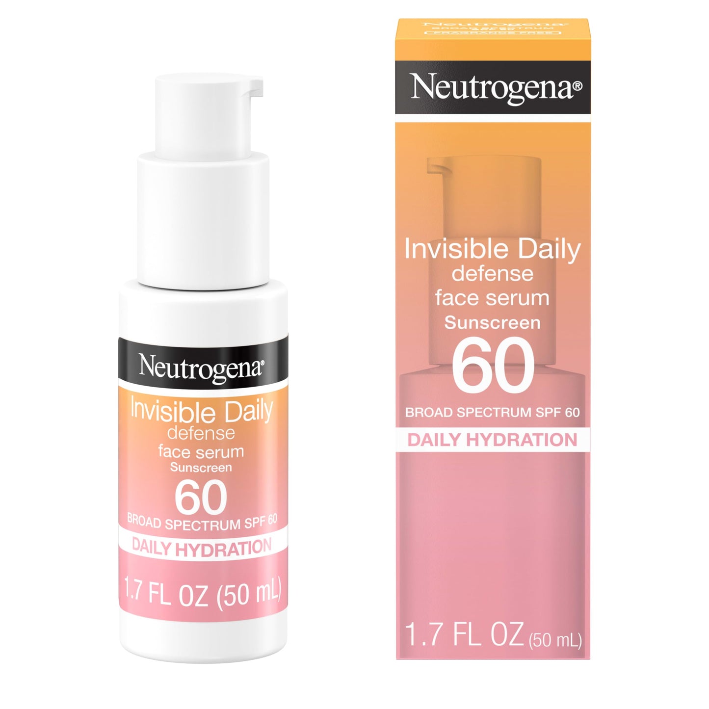 Neutrogena Invisible Daily Defense SPF 60 Face Sunscreen Serum – Hydrating, Oil-Free, Fragrance-Free, Non-Comedogenic, 1.7 oz