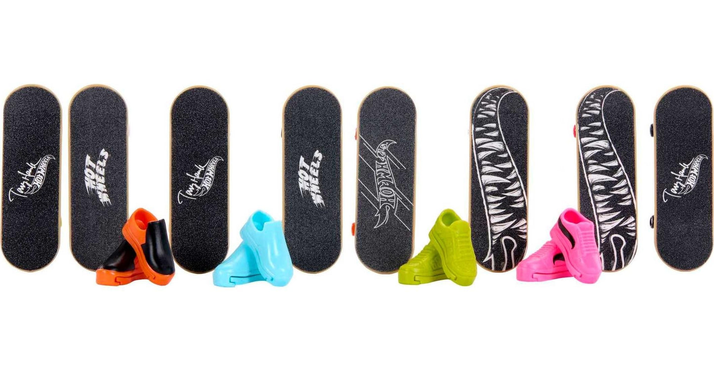 Hot Wheels Skate Rippin' Tricks Pack - 8 Fingerboards and 4 Pairs of Skateboard Shoes with Tony Hawk Inspired Designs, for Ages 5 and up, HMY19