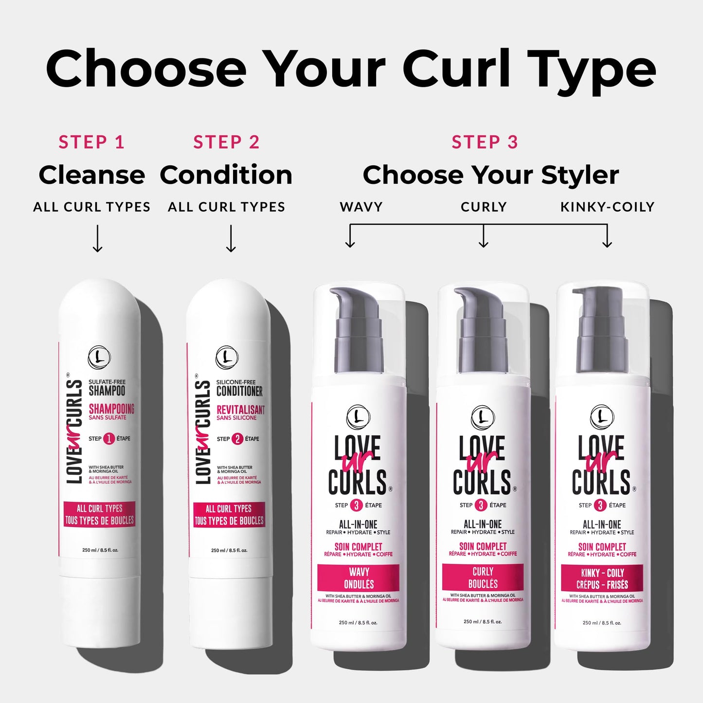 Love Ur Curls - Shampoo & Conditioner Set with All in One Curl Cream Styler for Curly Hair, 3 Step System for Repair and Moisturizing