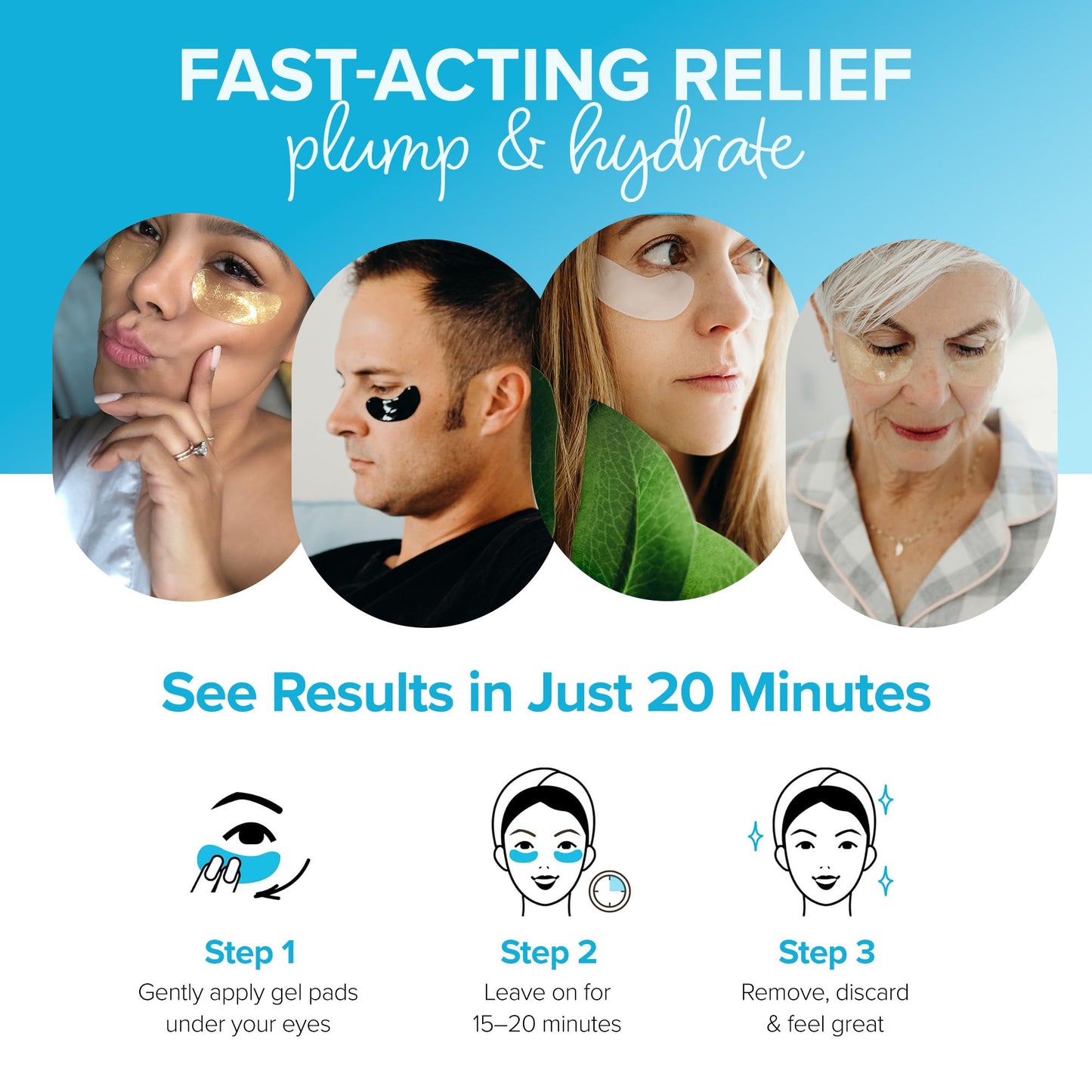 ToGoSpa Ice Water Eyes – Anti-Aging Collagen Gel Pads for Dark Circles, Puffiness & Wrinkles, Under Eye Rejuvenation, 3 Pairs