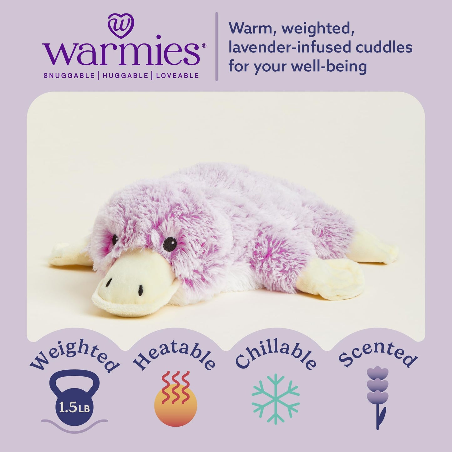 Warmies Microwavable Weighted Platypus Plush - Heated Stuffed Animal for Warmth, Comfort & Stress Relief - Soft Toy for Kids & Adults