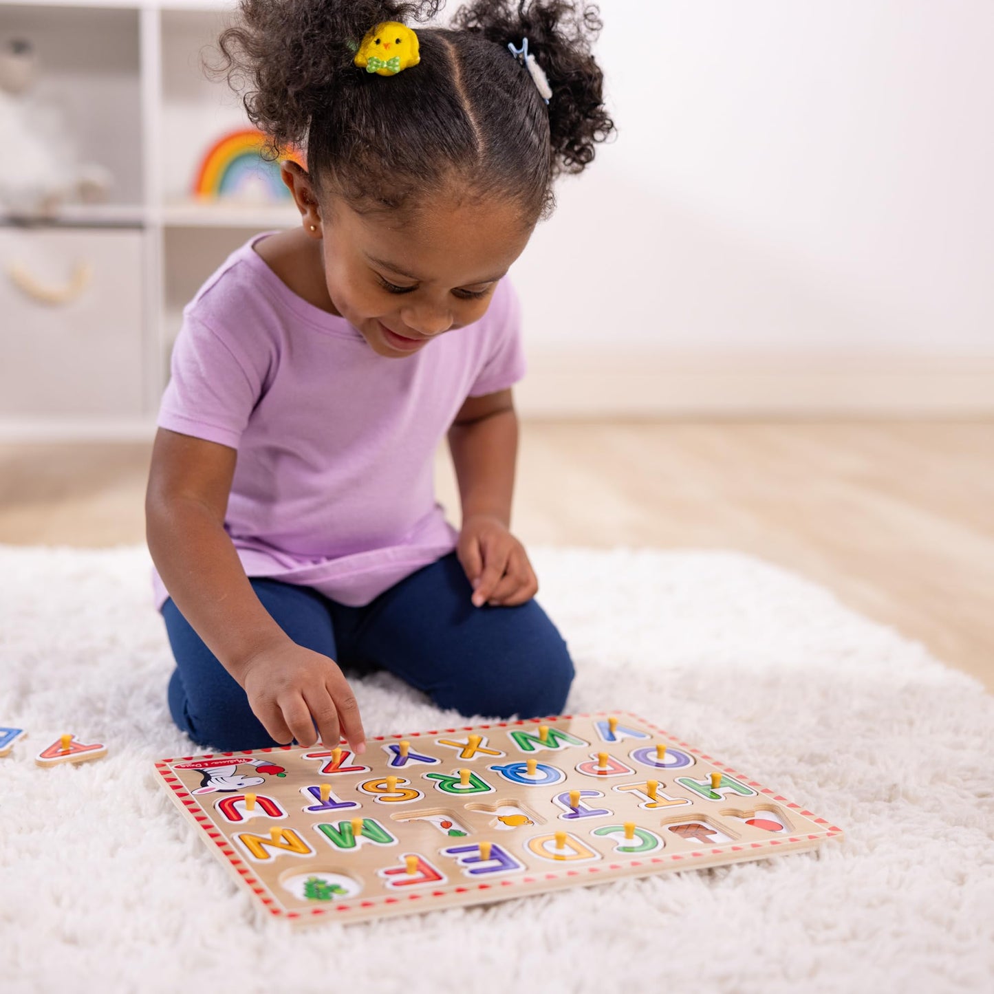 Melissa & Doug Lift & See Alphabet Wooden Peg Puzzle (26 pcs) Toddler and Preschool Puzzles for Ages 1+ - FSC-Certified Materials