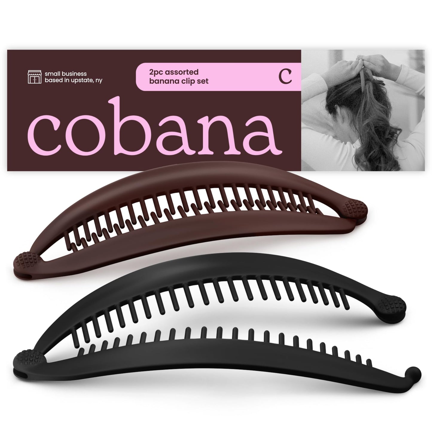 Cobana Banana Clip Hair Clips - Volumizing Hair Claw Clips & Hair Styling Accessories for Thick & Thin Hair - Large 6'' Set of 2 (Black and Brown)