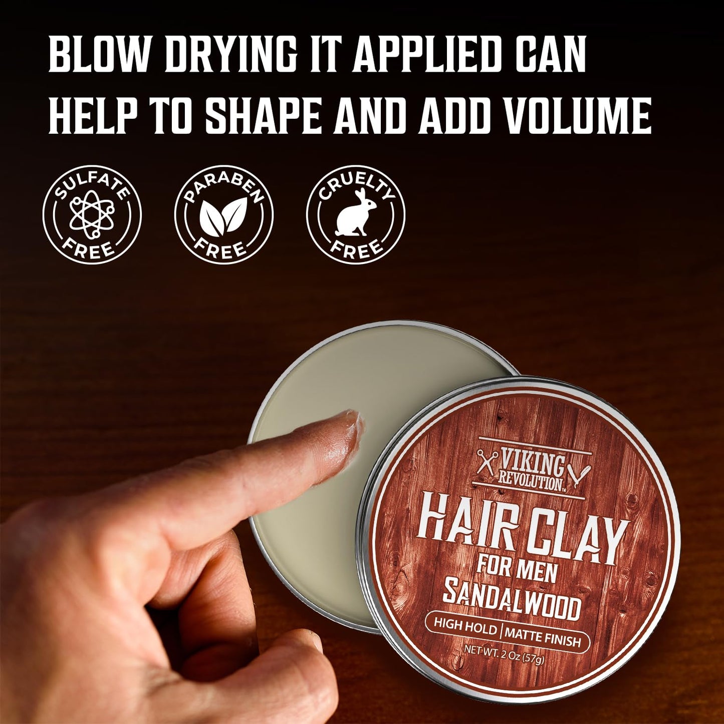 Viking Revolution Sandalwood Hair Clay for Men – Matte Finish Clay Pomade with Jojoba & Vitamin E – Strong Hold Texturizing Styling Cream, 2 oz