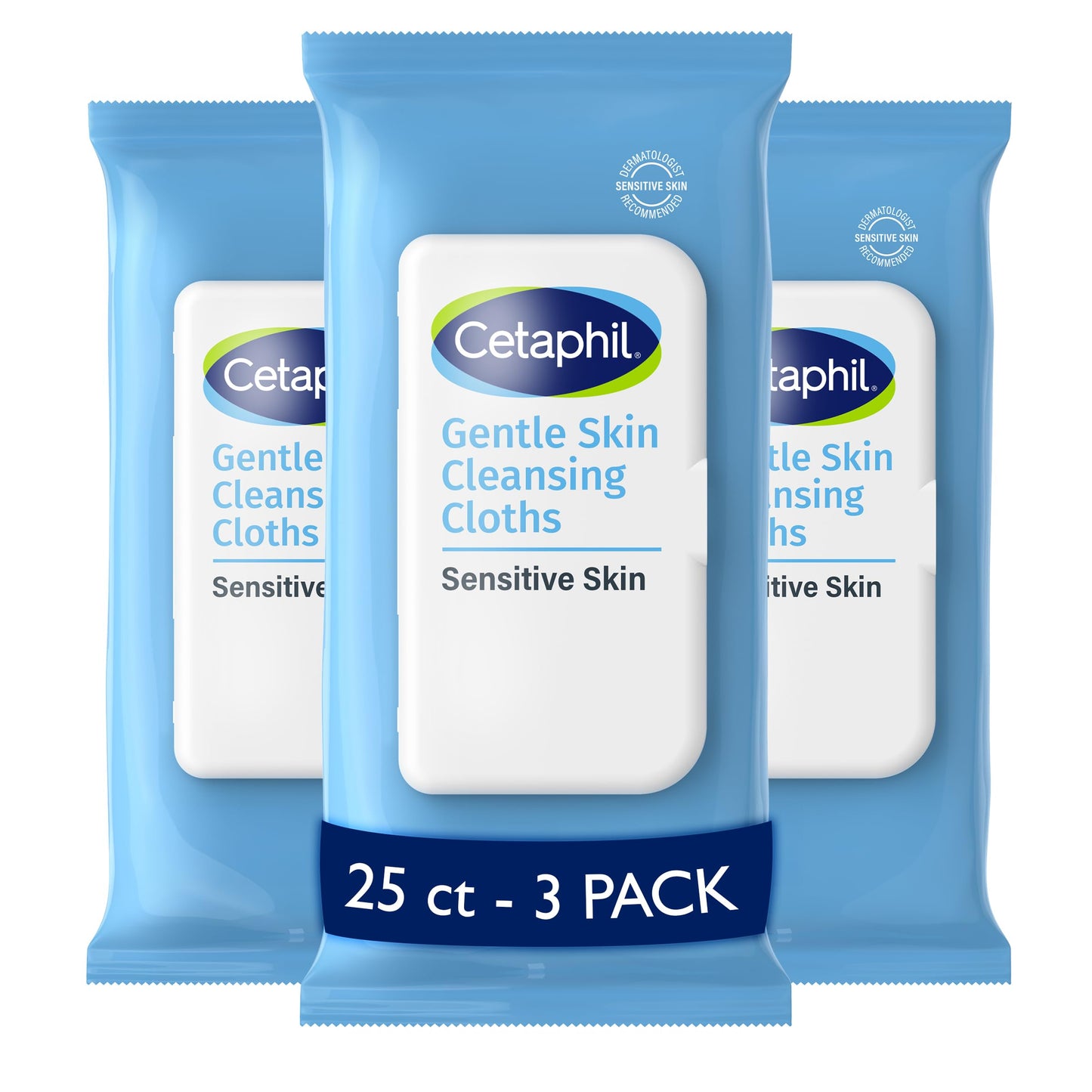 Cetaphil Gentle Face & Body Wipes, 25ct x3 Pack – Hypoallergenic, Fragrance-Free Cleansing Cloths for Sensitive, Dry Skin, Travel & Gym