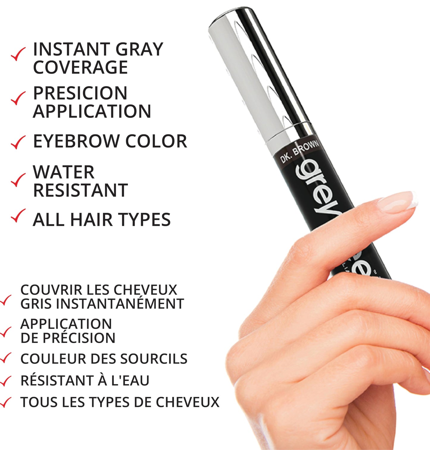 Greyfree Root touch up hair mascara temporary cover conceal gray roots hair lines eyebrows mens mustache and beards Light-Brown