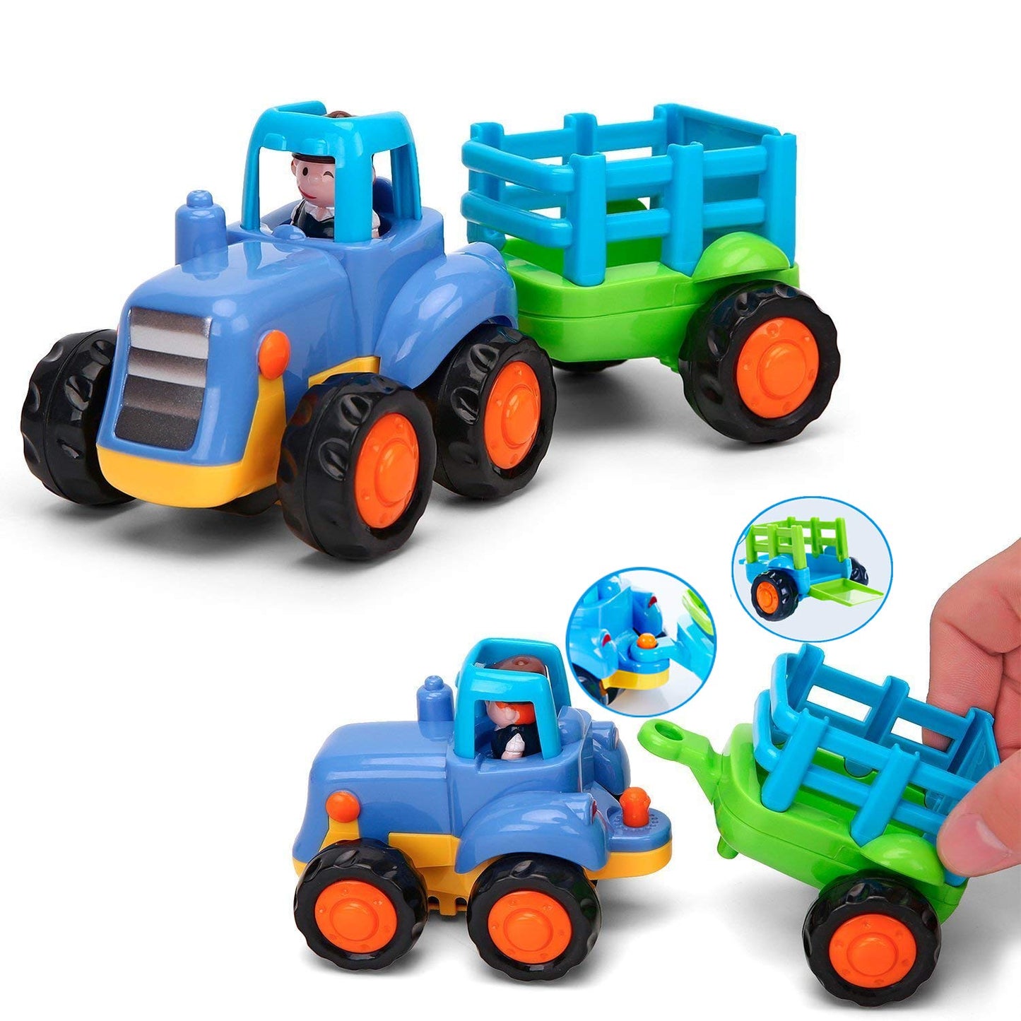 Friction Powered Cars Push & Go Construction Vehicle Toy Set with Tractor, Bulldozer, Dump Truck & Cement Mixer for Toddlers & Boys Gifts