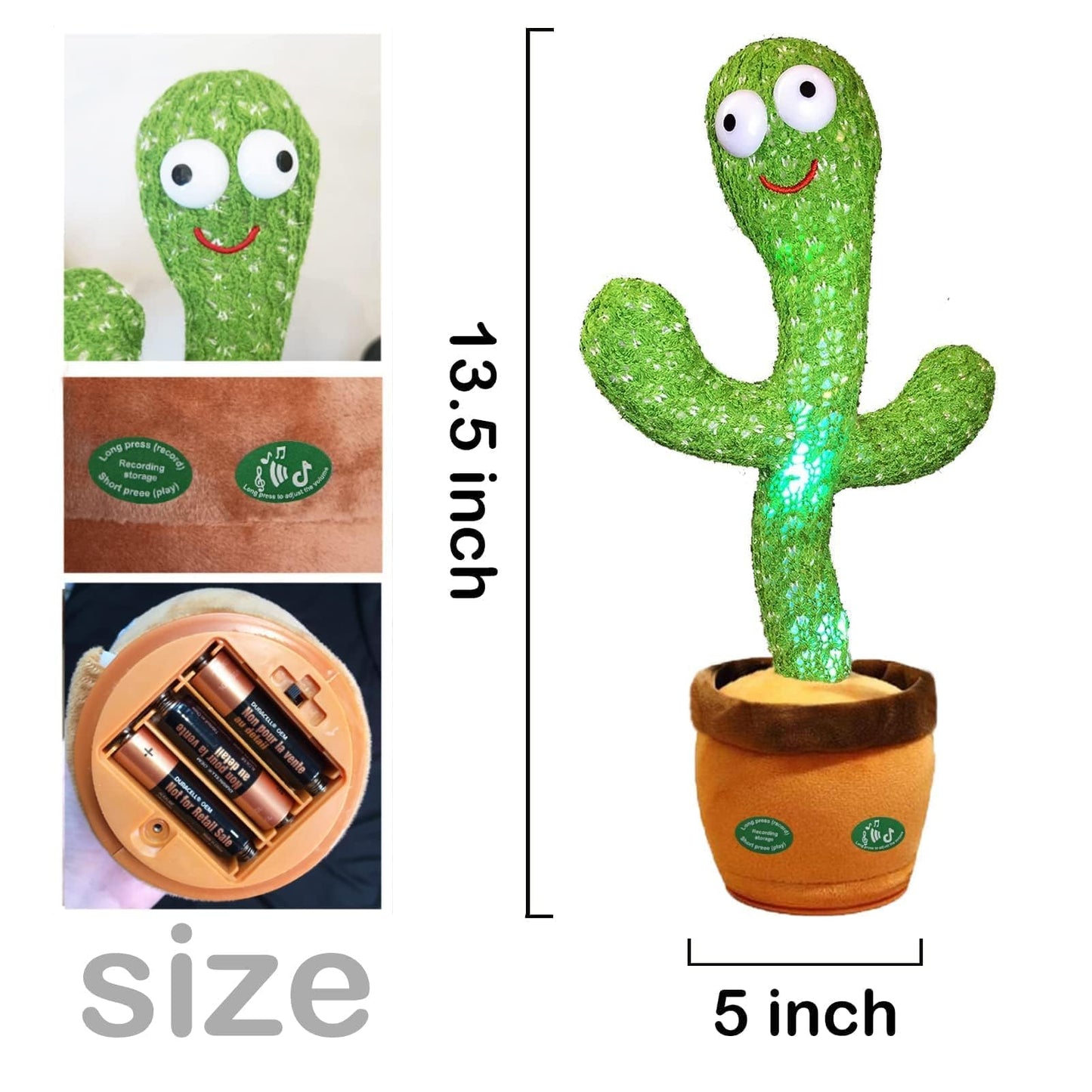 Pbooo Dancing Talking Cactus Toy - 120 Songs, LED, Voice Record, Singing & Dancing Mimicking Plush Toy for Babies & Kids